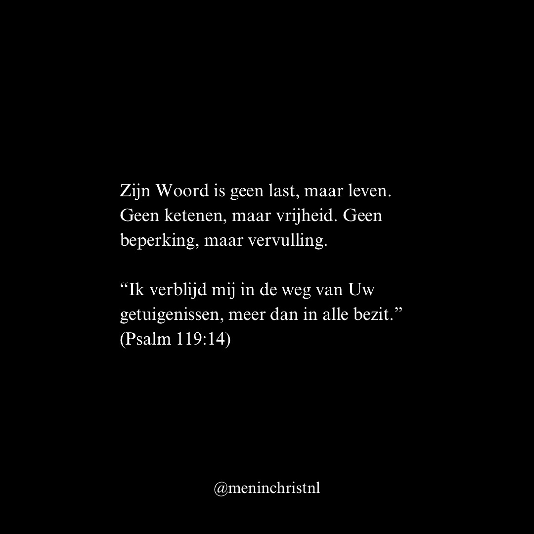 De wereld roept je, trekt aan je, leidt je af. Alles om je heen probeert je van God weg te trekken.
Het antwoord is niet verborgen. God heeft het gegeven in Zijn Woord:
“Waarmee zal de jongeman zijn pad zuiver houden? Doordat hij dat bewaart overeenkomstig Uw woord.” (Psalm 119:9)
Zijn Woord is geen last, maar leven. Geen ketenen, maar vrijheid. Geen beperking, maar vervulling.
“Ik verblijd mij in de weg van Uw getuigenissen, meer dan in alle bezit.” (Psalm 119:14)
Wil je standvastig blijven? Bewaar Zijn beloften in je hart. Overdenk Zijn geboden. Leef in Zijn waarheid. Verblijd je in Zijn weg. Verlies Zijn Woord nooit uit het oog.
“Uw woord is een lamp voor mijn voet en een licht op mijn pad.” (Psalm 119:105)
Patrick
Men in Christ
#bijbel #mannelijkheid #christus #jezus