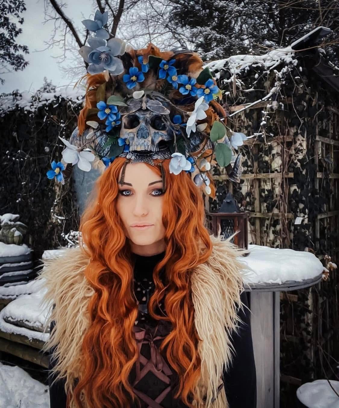 Whispering Spirits
Model / Photographer Agatha Seta
Headdress www.SiminsCreations.com
#headdress #whisperingspirits #winterwonderland #winter #viking
#pagan #witch #heathen #norse #odin #valhalla #gods #spirit #snow
#vikingstyle #nature #skull #skullheaddress #witchheaddress #blueflowers
#readhead #fur