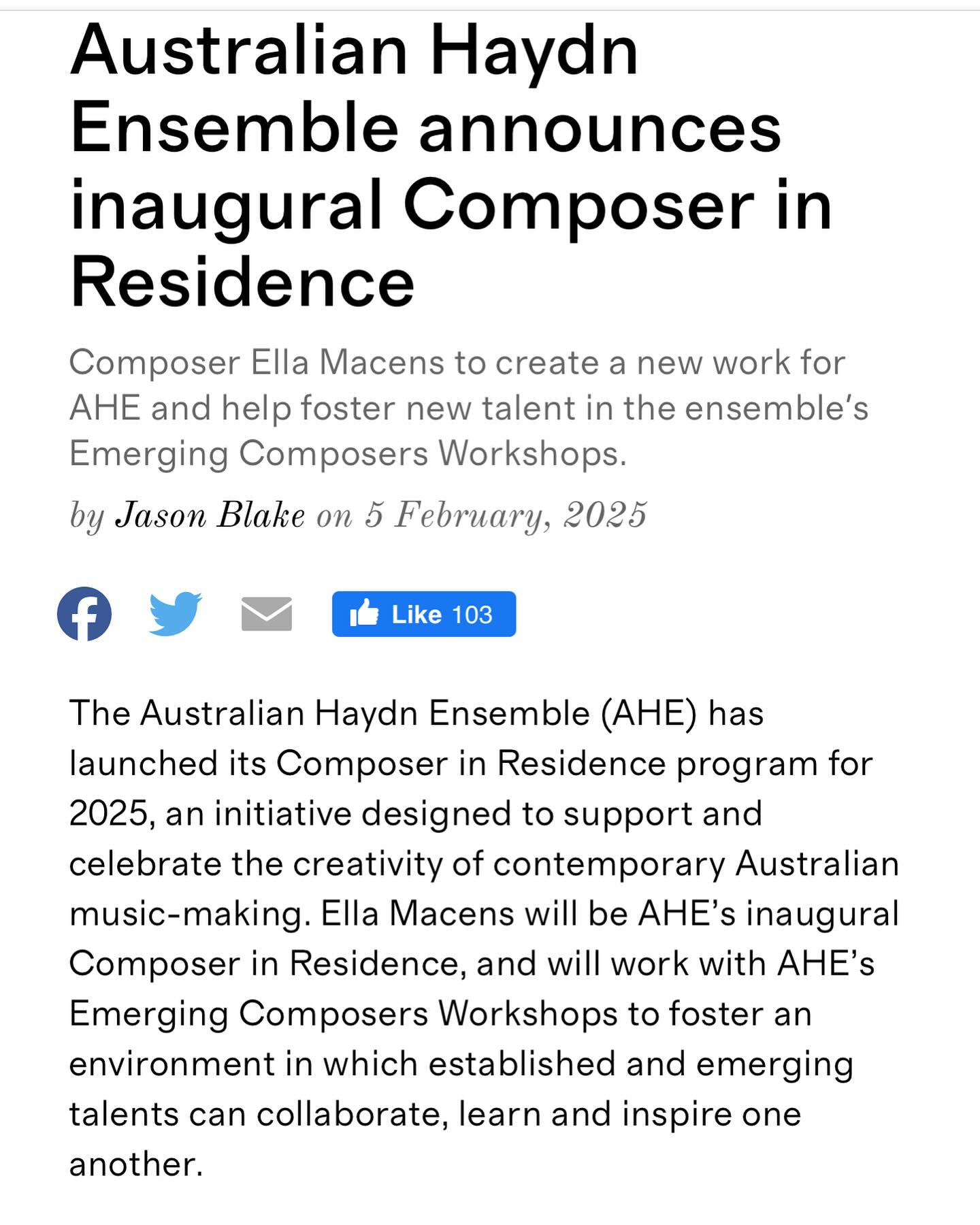 Such a great initiative from @australianhaydnensemble and @skyemcintosh.ahe and @ella_macens_composer
#freelance #artsmarketing