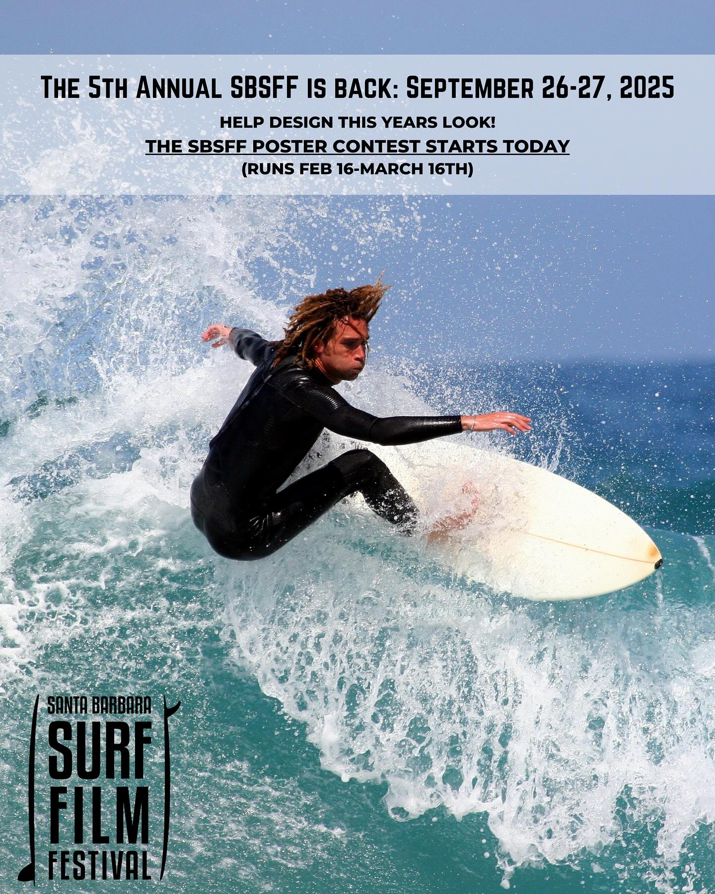 Thank you to our Surf Community and Sponsors for 5 years of SBSFF stoke! 🤙
We’re looking forward to seeing everyone in September! In the meantime we have a poster contest starting today!
Please email us for official rules and assets!
Contest runs Feb. 16- March 16
#sbsff #sbsff2025 #loberotheatre #5thannualsbsff