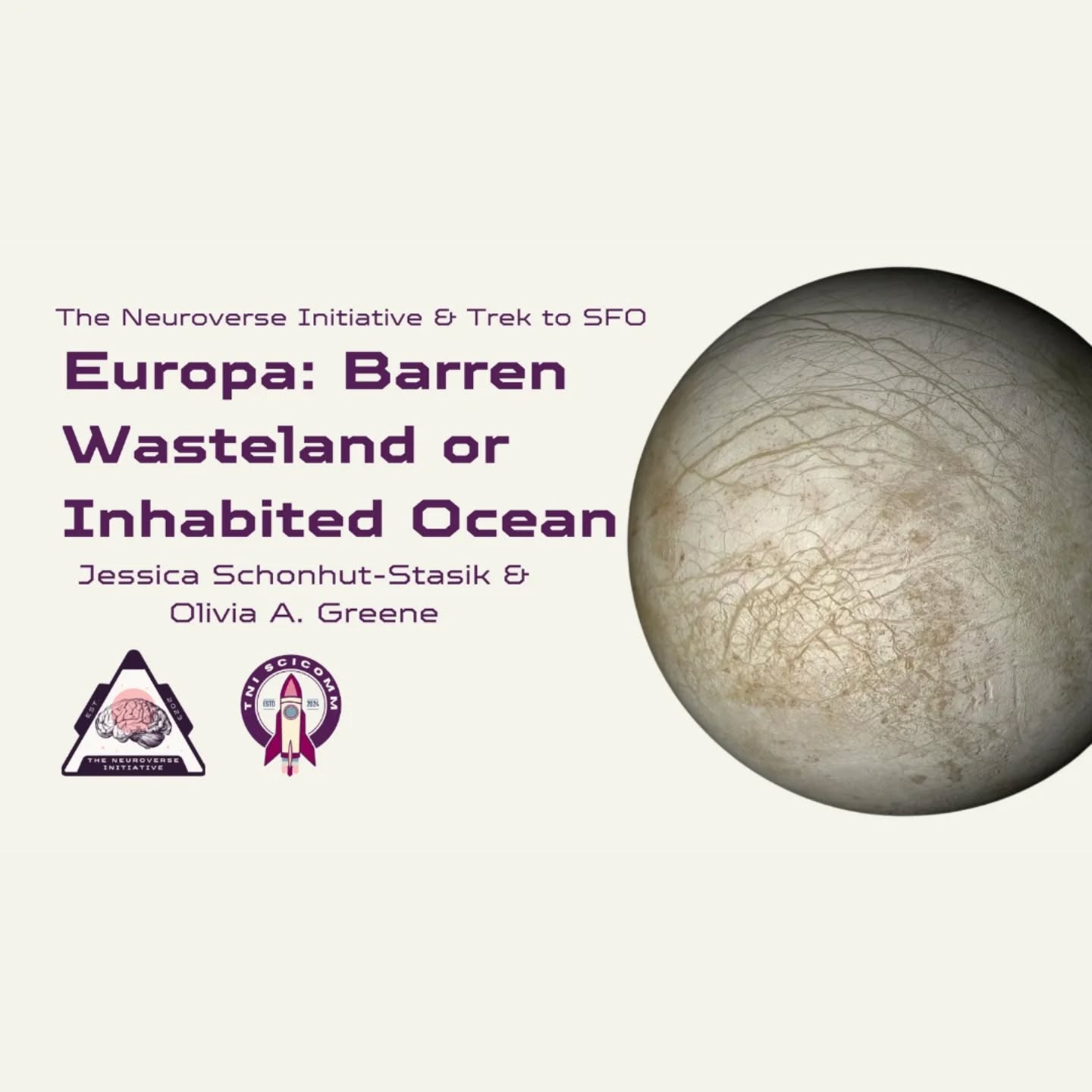 🗣️📣 TALK HOSTED BY TNI:
Virtual Trek Con 🤓
Today at 6 pm PST, TNI's very own @jesstella and @infin8lycurious will be giving the talk:
"Europa: Barren Wasteland or Inhabited Ocean"
Europa is one of Jupiter's moons, and has long been thought to have the conditions for microbial life. The Europa Clipper mission was recently launched to investigate. Be sure to tune in! 🖖
Jess relates to the Vulcans through her experience as an autistic astronomer. And for Liv, she found her way back to Star Trek through the show Discovery which reignited her love for the Trek universe.
More info at: virtualtrekcon.com
#startrek #virtualtrekcon #vtc6 #neurodiversity #tni
