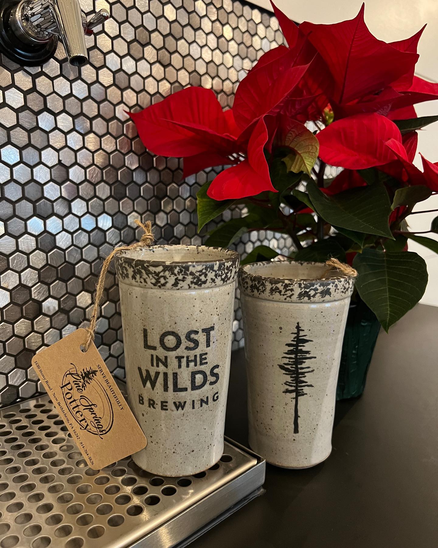 Now that I won’t spoil the surprise, I can share these custom tumblers that were special gifts from M&J at @lostinthewildsbrewing. I loved working with them to celebrate 5 years of the extraordinary, welcoming place they have created. 🌲#servebeautifully #lostinthewildsbrewing #heirloomquality #mindfullymade #madebyhand #artisan #rusticmodern #stoneware #potterybeertumbler #chooselovely #pottery #potterygifts #PAWildsmade #visitclarioncounty