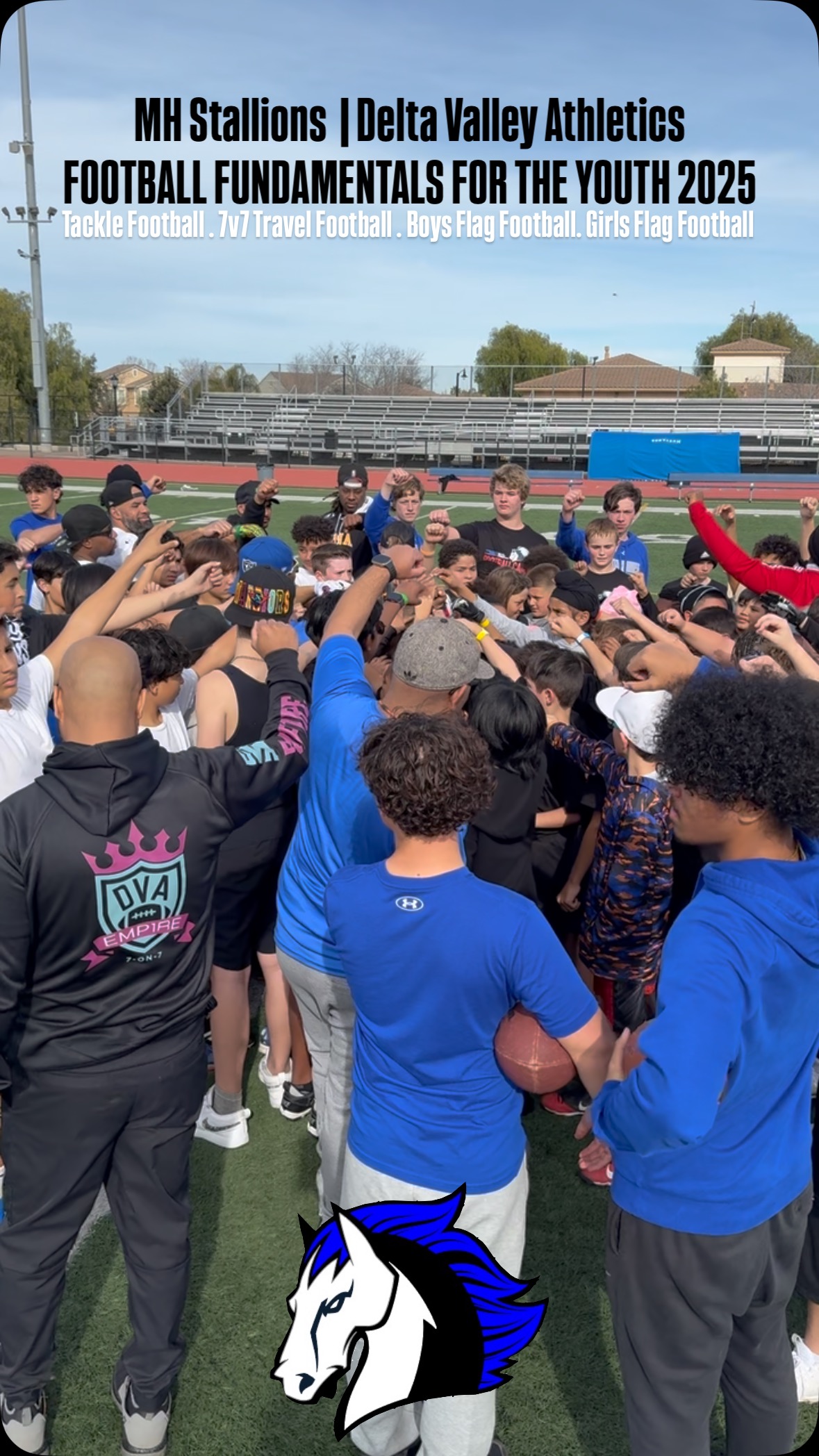 🏈 What an incredible day in Mountain House, CA! 🏈
Over 150 young athletes joined us to hone their football fundamentals, showcasing dedication and passion on the field. A huge thank you to everyone who participated and made this event unforgettable. Let’s keep this momentum going! 💪 #YouthFootball #MountainHouseStallions #deltavalleyathletics