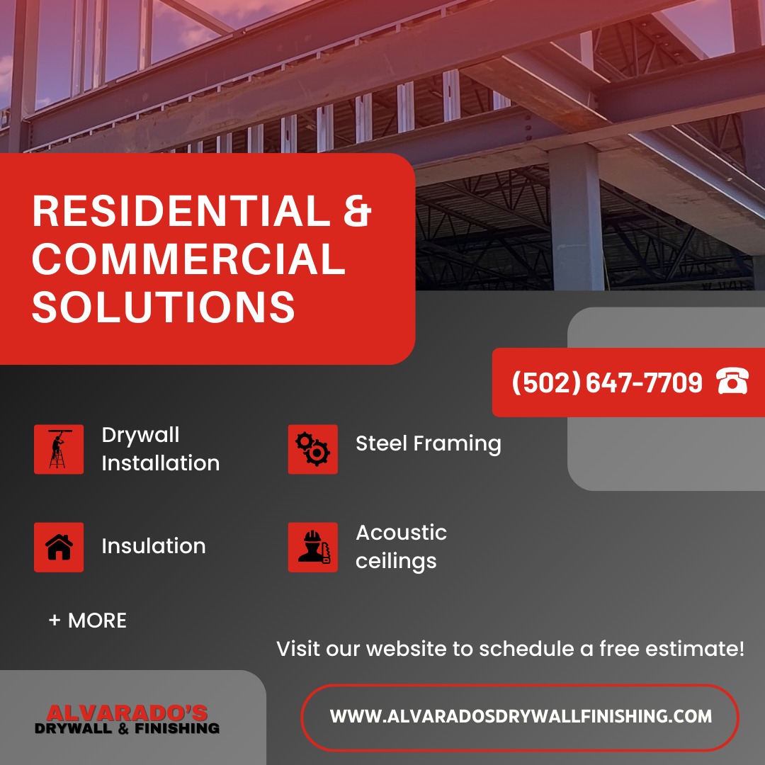 Whether it's remodeling your home or managing large-scale projects, we’re here to bring your vision to life. 🏠✨ Learn more about our services and get started today with a free estimate.
Send commercial inquiries/blueprints to blueprint@alvaradodrywall.com
Schedule a free estimate today
☎️ Call our office 502-647–7709
💻 Submit request online at:
www.alvaradosdrywallfinishing.com
(Scroll down to bottom of page)
#louisvilledrywall #lagrangeky #louisvilleky #alvaradosdrywall #shelbyvilleky #louisvilledrywallfinishing #simpsonvilleky #nortoncommonsky #jeffersoncountybuilders #louisvillecontractors #jeffersonvillein #kentuckydrywall #prospectkyrealestate #louisvillerealtors #louisvillerealestate #newconstructionlouisville #basementdrywall #basementrenovation #basementrenolouisville #louisvilleremodel #louisvilleremodeling