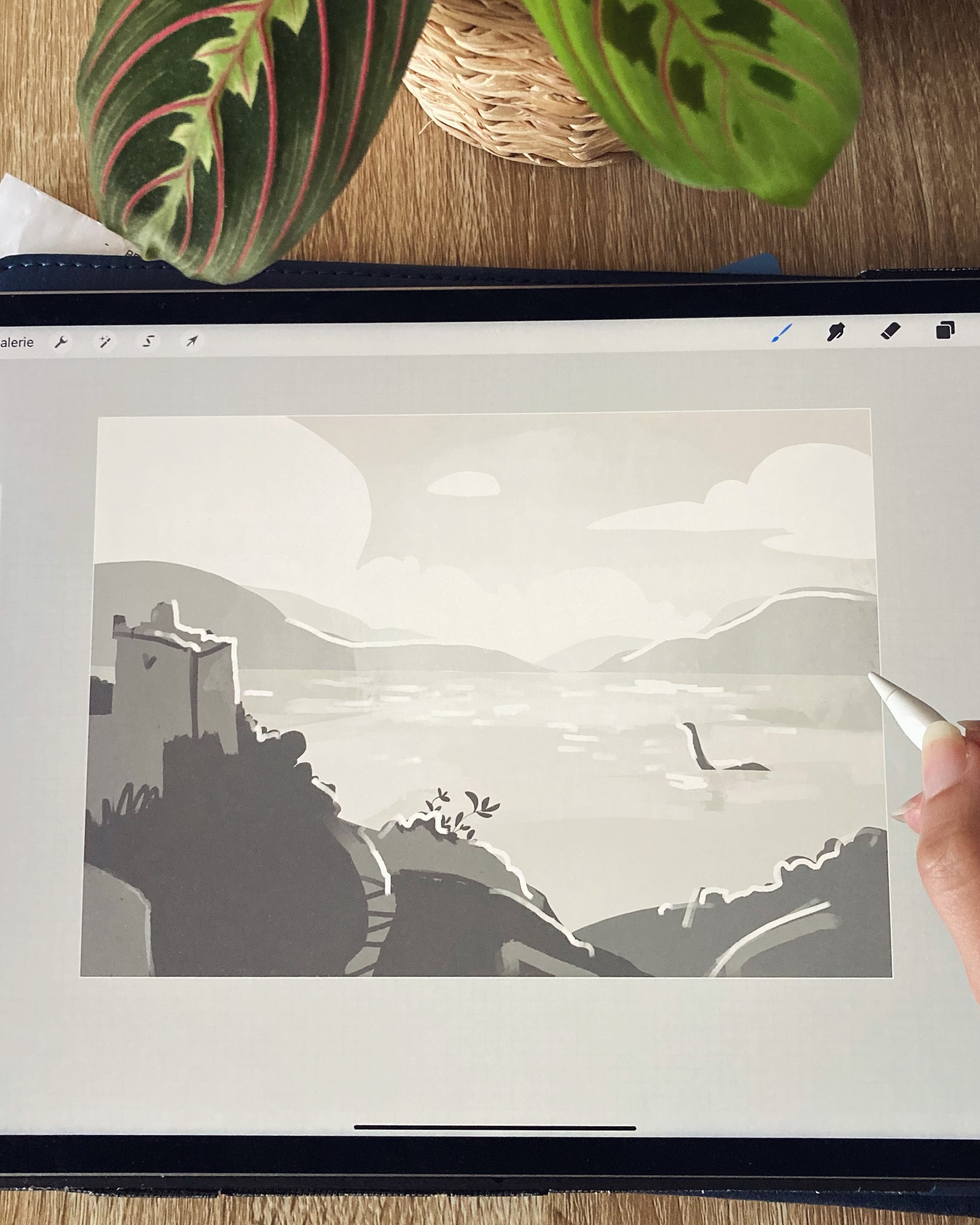 WIP 🔨 I am working on this new illustration of the Loch Ness and Nessy, and I tought I could share my process while doing it.
Lately I’ve been struggling a bit with my work, since I really want to make it evolve to something slightly different but it’s hard to figure out where I wanna go… so I am taking it slow, there is no rush 😌
And while thinking about it, looking at new artists or new processes, I came back to this old process I had in art school ( that many artists use successfully) : working in shades of grey to separate the landscape into layers, it allows you to see the different deeps and already work the lighting
I’ll then add more details on the hill, the castle ect, try on some colors and finally go for a final colouring 🎨✨
__________________________________
WIP made with @procreate
__________________________________
#lochness #nessy #nessie #plesiosaur #illustration #illustratrice #illustratricejeunesse #kidlitillustration #childrenbookillustration #moreillustration #visdev #visualdevelopment #artprocess #procreateillustration #procreateartwork #illustrationhowl