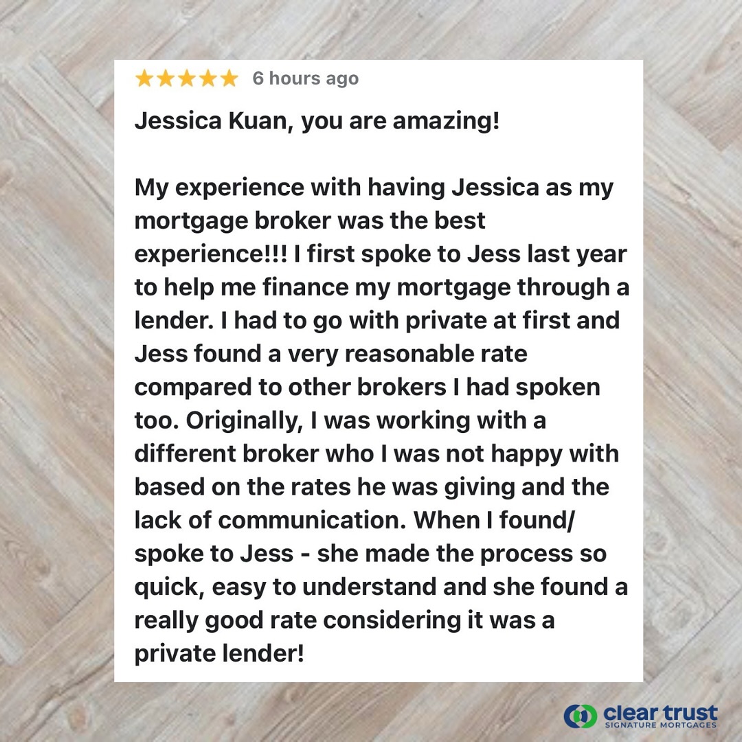 Our client had called us multiple times last year regarding the completion of her presale. Multiple brokers had lead her onto financing solutions that we knew werenโt applicable to her, and we were always very honest and upfront. We ended up helping our client close on her presale in just 1 week, saving her deposit and the home! Although she had to go with a private lender, we helped her understand what she needed in order to exit out of this private loan.
Just this week, we were able to move her from her private loan to a big bank!! Not only did we save her deposit during the completion of the pre-sale, but we now helped her get back on track to a big bank with much lower rates!
Our client can now hold onto her home, manage more comfortable payments, and continue building her real estate portfolio ๐๏ธ
#googlereviews