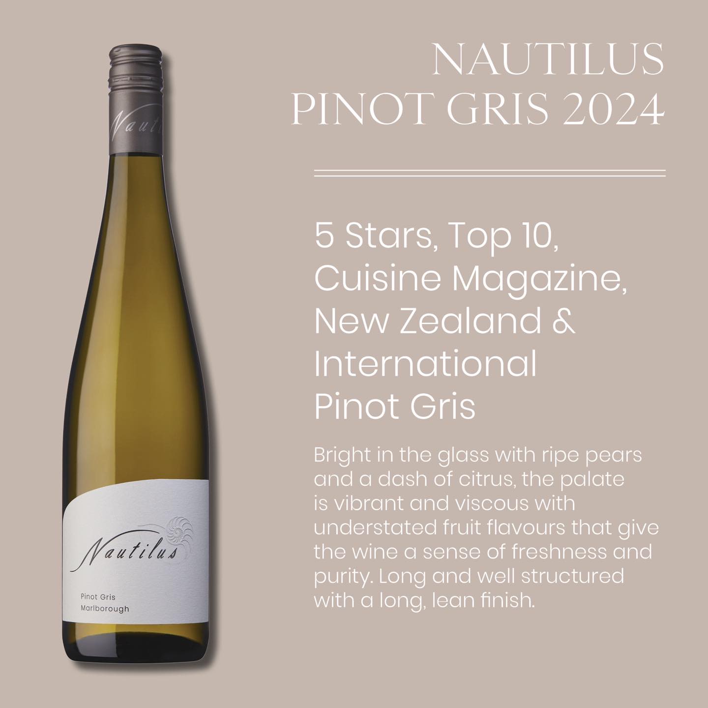 Friday comes with celebration! Cuisine magazine reviewed our Nautilus Pinot Gris and gave us 5 ⭐️!