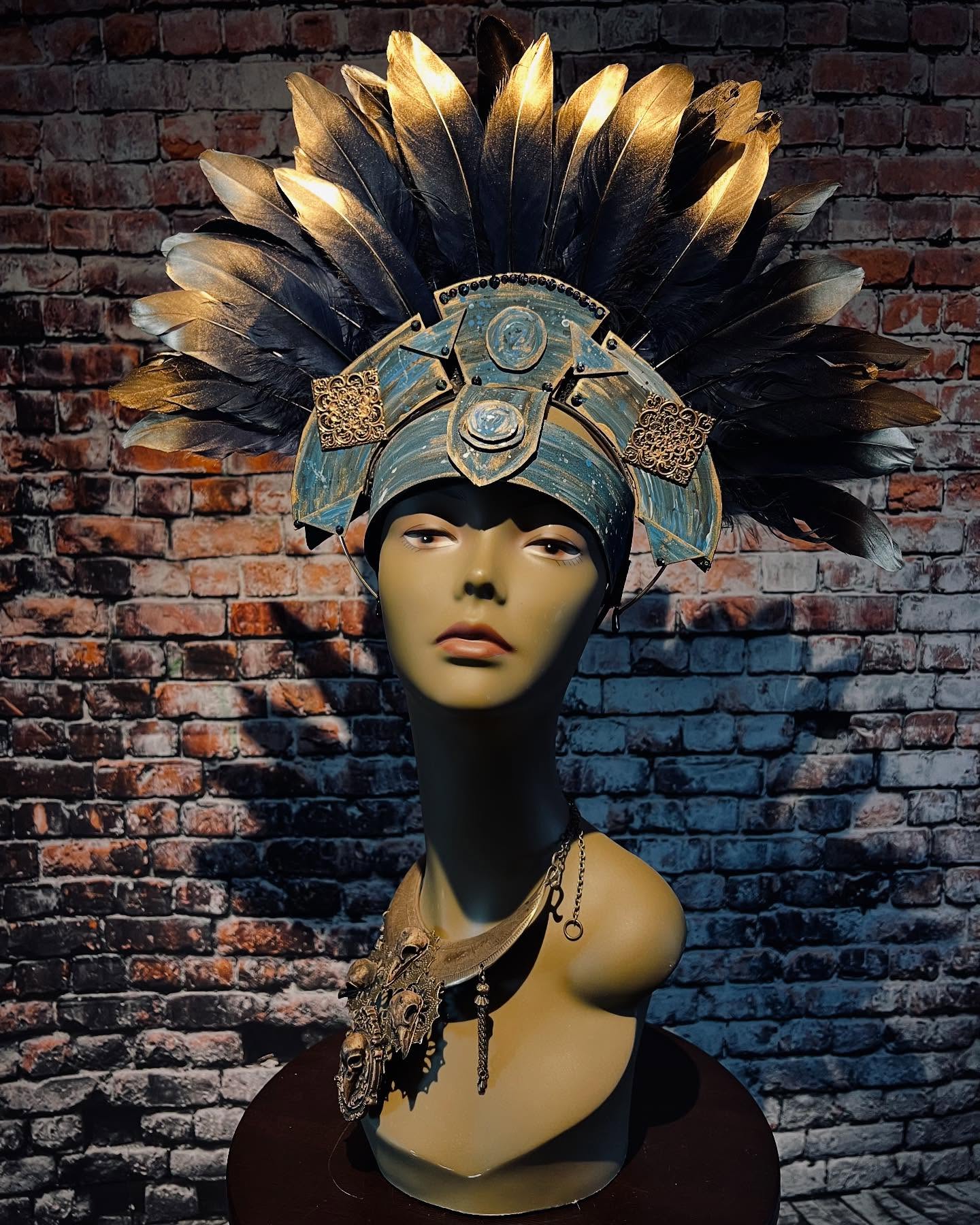 Blue Aztec inspired Headdress - I will list this one shortly. This one has a bigger 22 inch head size and is perfect for wearing with wigs. #aztec #aztecheaddress #aztecwarrior #aztecinspired #azteccostume #azteccosplay