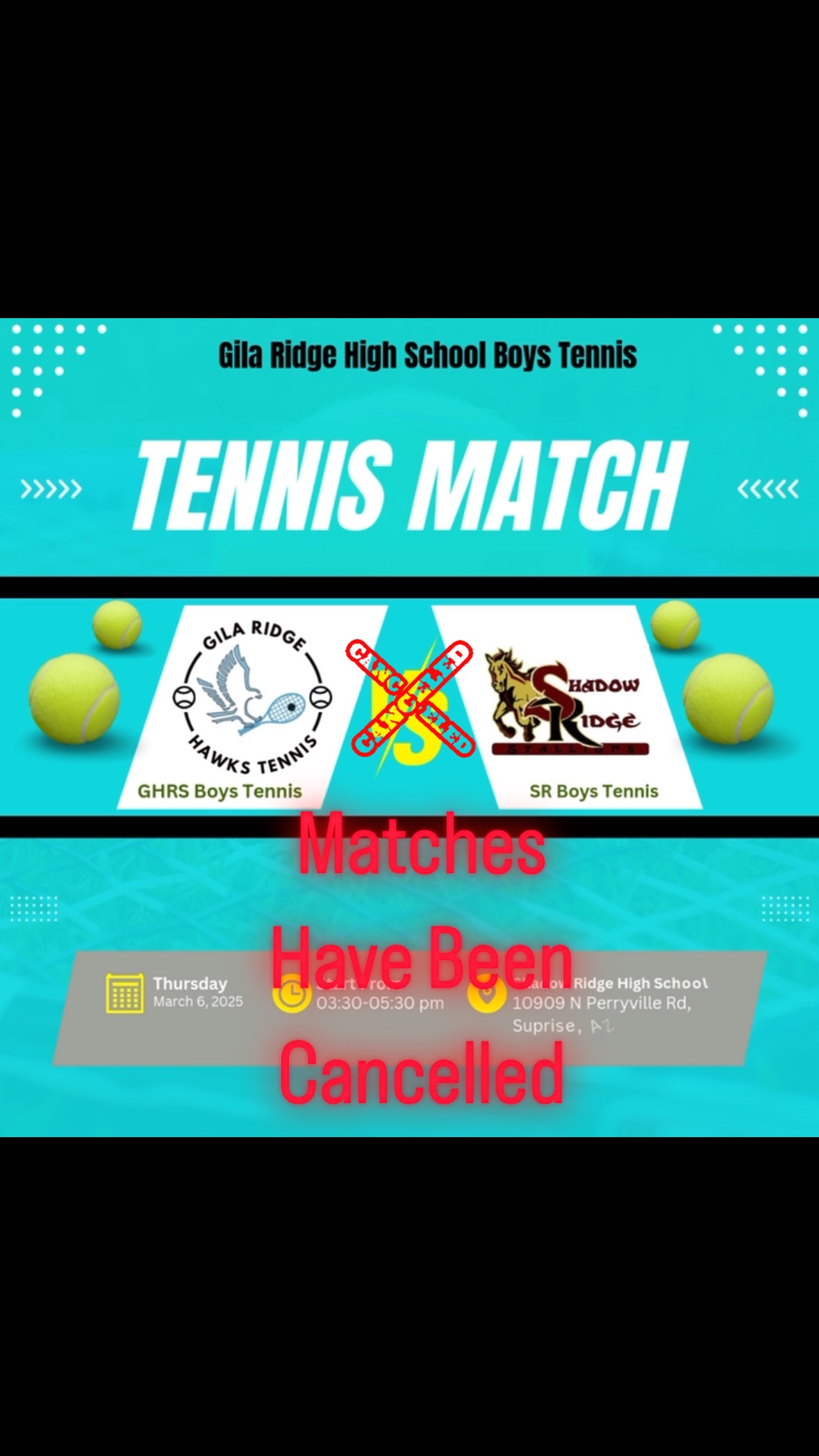 Boys and Girls Matches have been cancelled due to weather.