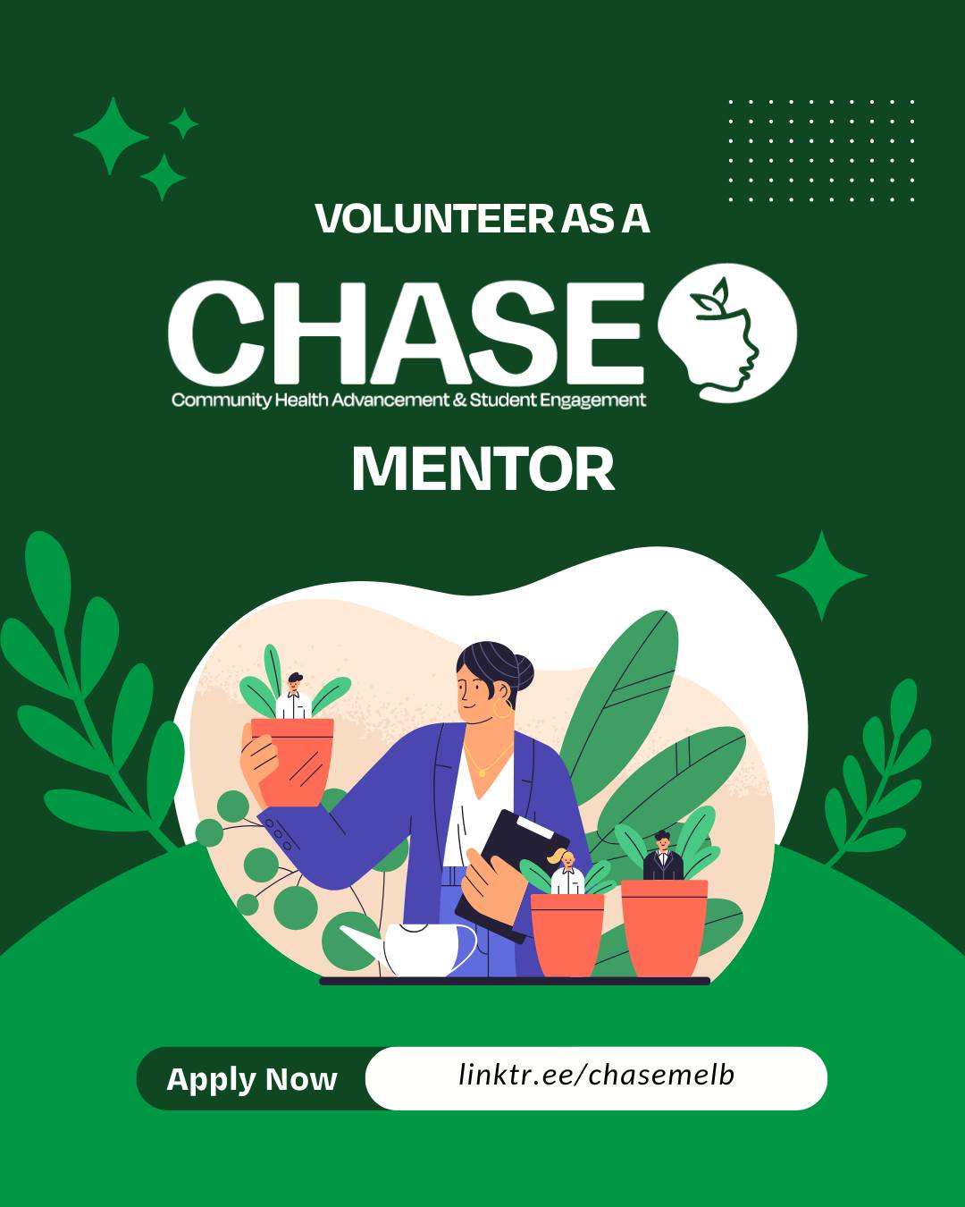 Join us in making a difference! ๐
We're looking for passionate volunteer mentors to help empower young people through health education.
What does it involve? ๐
๐ฑ Gain hands-on experience mentoring and facilitating health-focused workshops with VCE Vocational Major students
๐ฑ Build valuable leadership and teamwork skills
๐ฑ Join a passionate and driven community of changemakers
๐ฑ Make a tangible impact in the lives of high school students
๐ฑ Enhance your public speaking and facilitation skills
Together, we can inspire change, promote well-being, and create a brighter future for our community. If you're ready to give back and be part of something impactful, apply today via our LINK IN BIO.
Want to learn more?
๐ง Get in touch via: info@chaseprogram.org.au