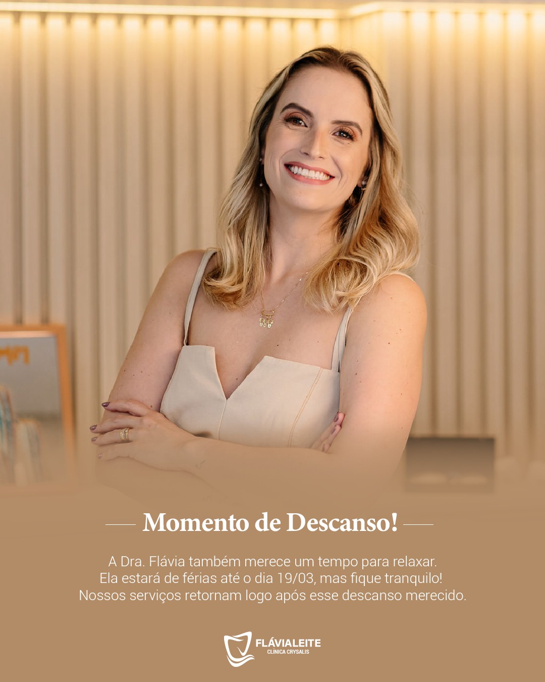 Momento de Descanso! ✨🦷
A Dra. Flávia Leite também merece um tempo para relaxar e cuidar de si mesma! Ela estará de férias até o dia 19/03, mas fique tranquilo! Nossos serviços retornam no dia 20/03, logo após esse descanso merecido.
Aproveite para agendar a sua consulta e garantir que o seu sorriso esteja sempre brilhando! 😁
🌟 Agende já: (31) 99287-4411
#dentistas #sorrisos #bucomaxilofacial #belohorizontemg #clinicaodontologica #odontología
