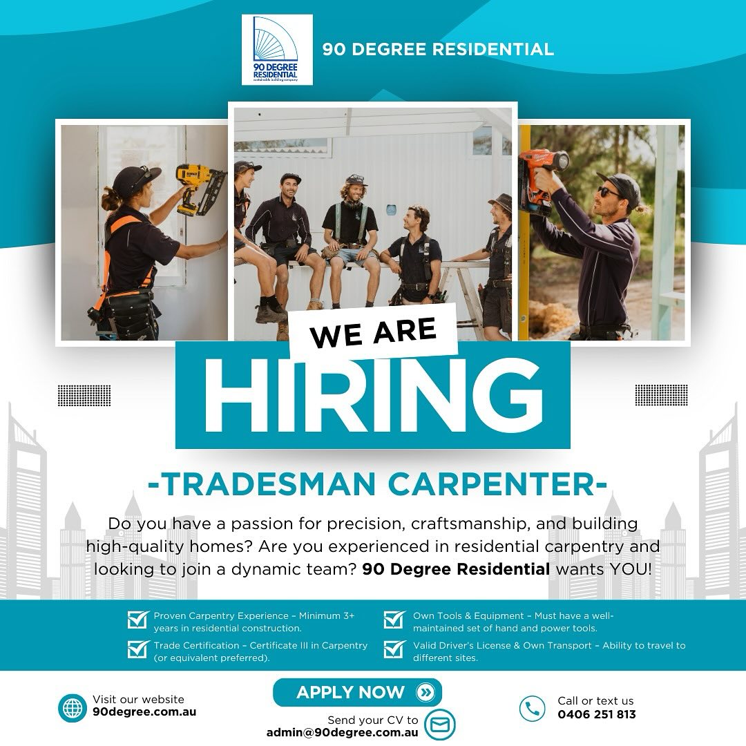Are you an experienced carpenter looking to join our team? We are busier than ever and to keep up with demand we more tradesmen Carpenters. Apply within