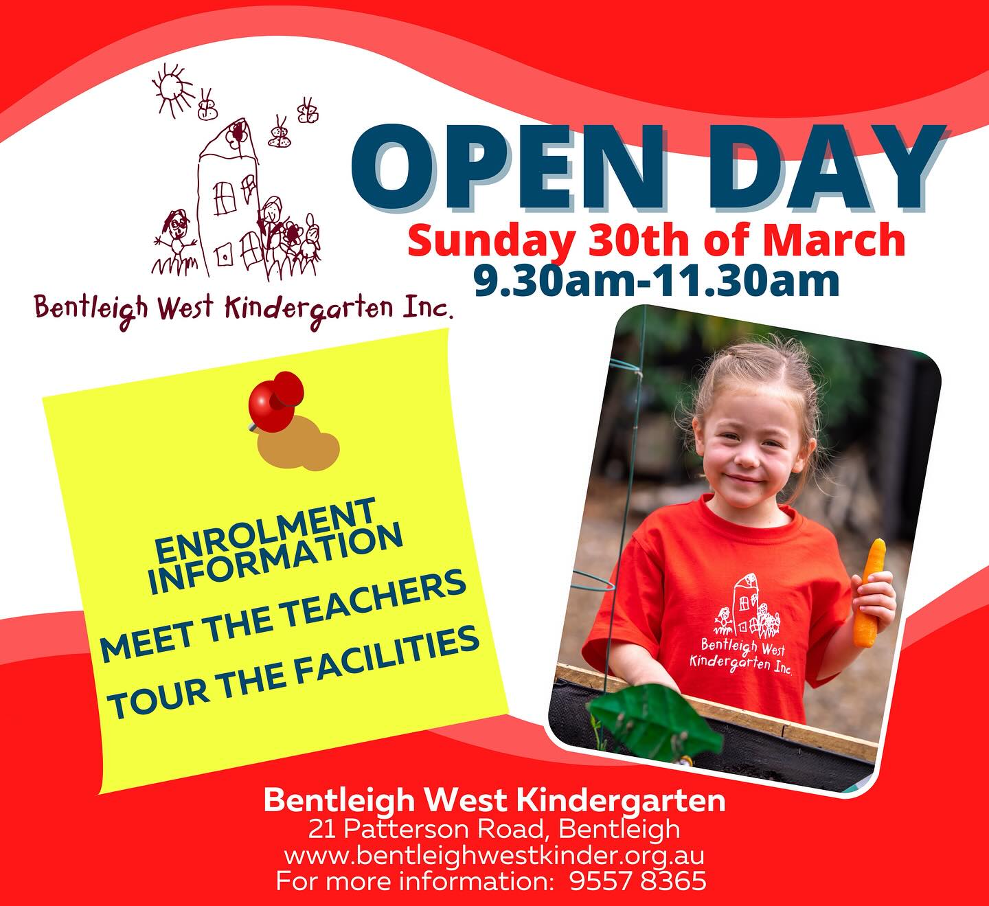 Open Day is here! Please join us on Sunday 30th March for our annual BWK Open Day! Come and meet our amazing teachers and take a good look around our kindergarten room and expansive yard!