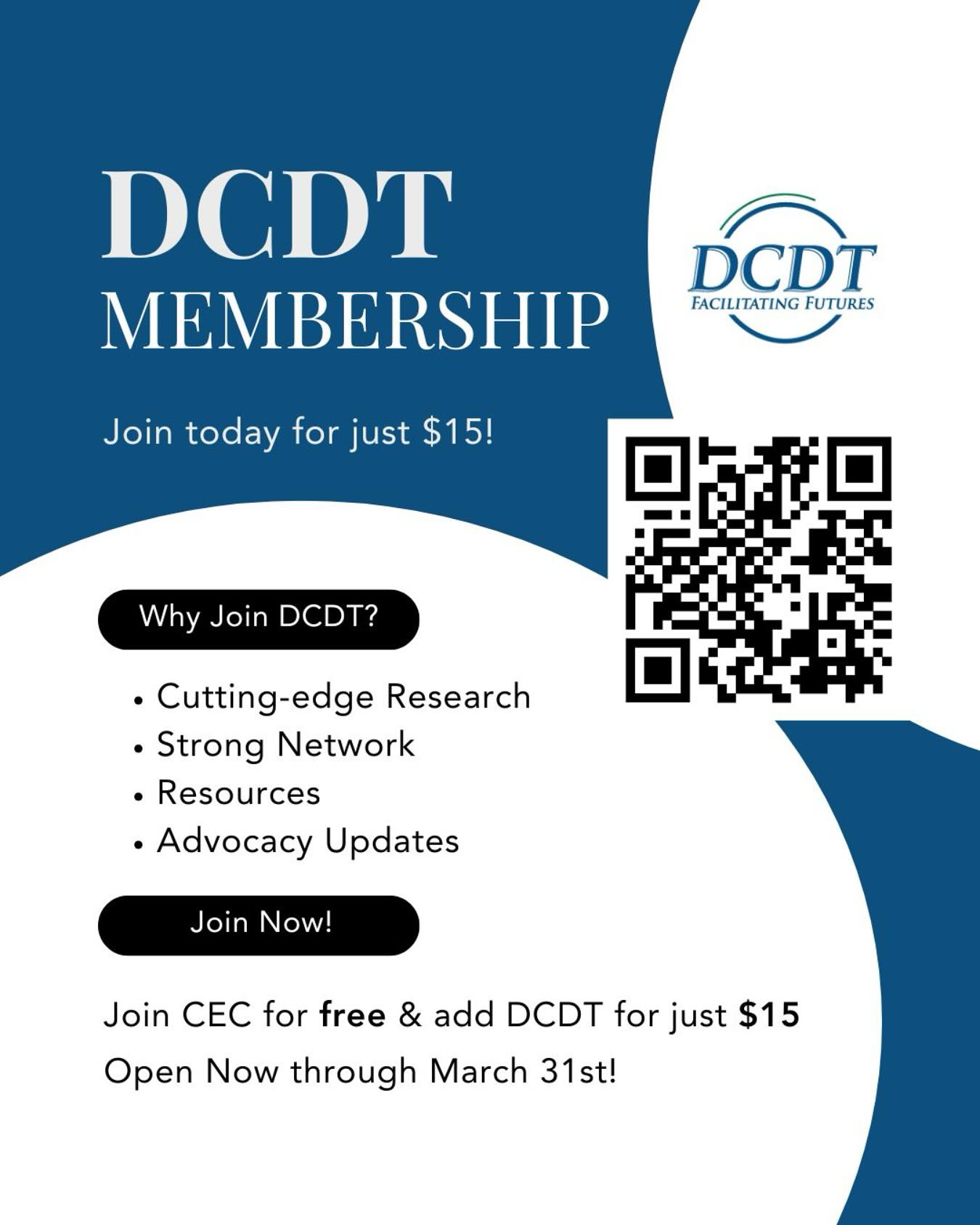 🌟 Join DCDT for Just $15! 🌟
Are you committed to improving career development and transition services for individuals with disabilities? Now’s your chance to join CEC for FREE and add DCDT for just $15 from today through March 31, 2025!
By joining DCDT, you’ll get:
✅ Access to the latest research and best practices in transition services.
✅ A network of experts, educators, and professionals shaping the field.
✅ Resources to support individuals of all ages in employment, education, and independent living.
✅ Advocacy updates to stay informed on policies impacting transition services.
DCDT is the leading organization for anyone working in career development and transition—from educators and employers to policymakers and service providers. Don’t miss this limited-time offer to grow your impact!
🔗Join today: https://exceptionalchildren.org/membership/access-for-all
#DCDT #CareerDevelopment #TransitionServices #SpecialEducation