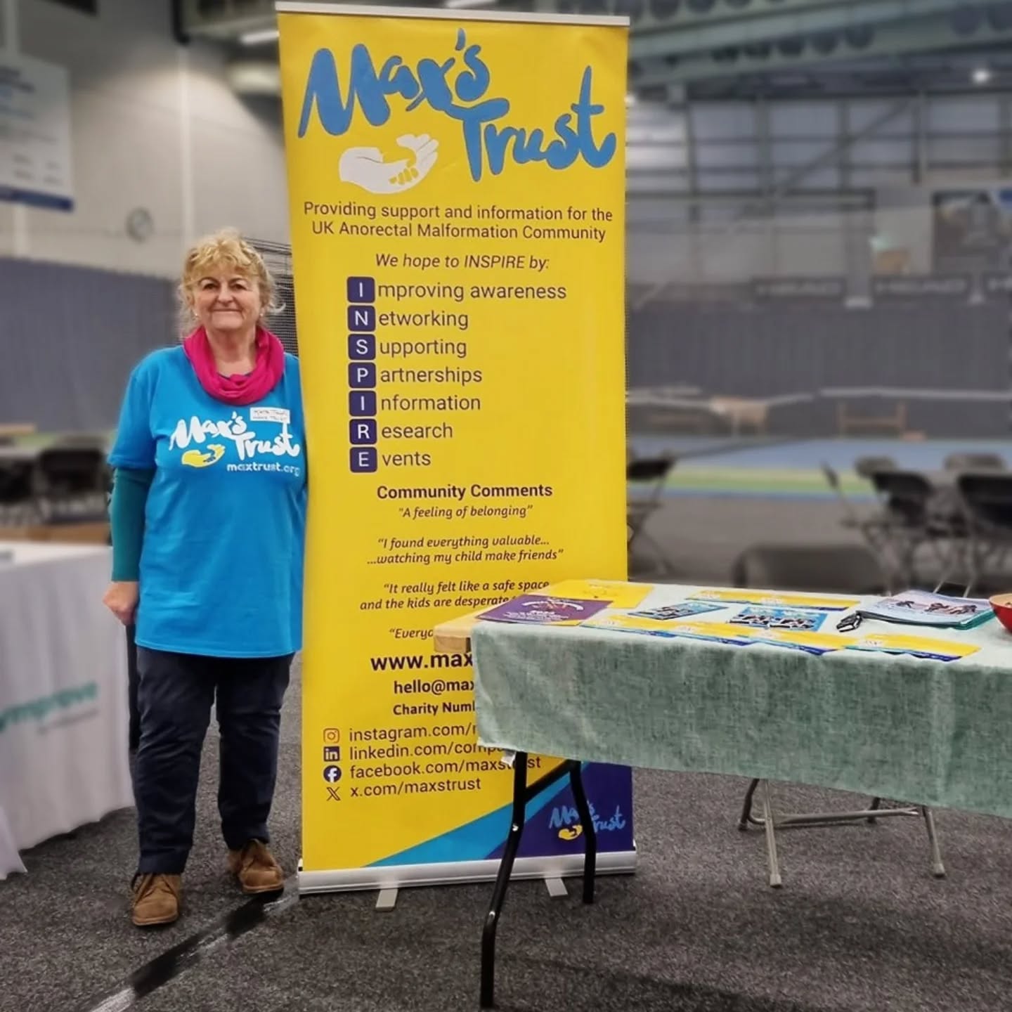 Our wonderful Kate is in Bolton today all set up at the Bladder and Bowel Symposium. Come over and say hello if you see her 💛💙
#InspiredbyMax #Inmemoryofmax #AnorectalMalformation