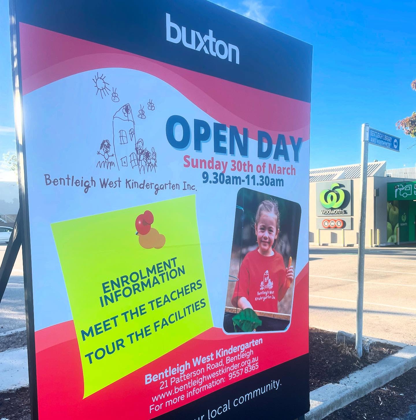 Open Day! - big shout out to @buxtonbentleigh for our Open Day boards again this year. Thanks to @woolworths_au bentleigh and BWPS (and one very generous family) for hosting them! Come and check us out March 30th from 9.30am