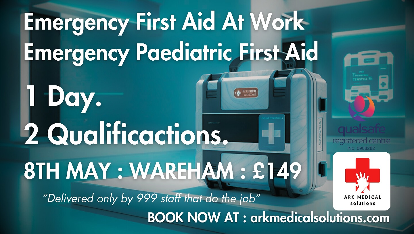 Earn 2 Qualifications in 1 Day
Are you ready to equip yourself with essential first aid skills from serving 999 staff who actually do the job? Join our Paramedic instructors for a comprehensive training session on 8th May in Wareham, Dorset!
Learn both Emergency First Aid at Work and Emergency Paediatric First Aid in just one day, earning 2 qualifications for only £149!
Don’t miss this opportunity to gain invaluable knowledge and confidence in handling emergency situations. Whether you’re needing it for a workplace, a parent, or simply someone who wants to make a difference, this training is for you!
🗓️ Date: 8th May
📍 Location: Wareham, Dorset
💰 Cost: £149 for 2 qualifications
Spaces are limited, so book your spot today!
https://www.arkmedicalsolutions.com/service-page/combined-adult-and-paediatric-first-aid-2?category=e25345eb-a2b0-4d0a-b85e-79c28f99840e&page=&referral=service_list_widget
#FirstAid #Training #Paramedics #EmergencyFirstAid #PaediatricFirstAid #Wareham #LifeSavingSkills