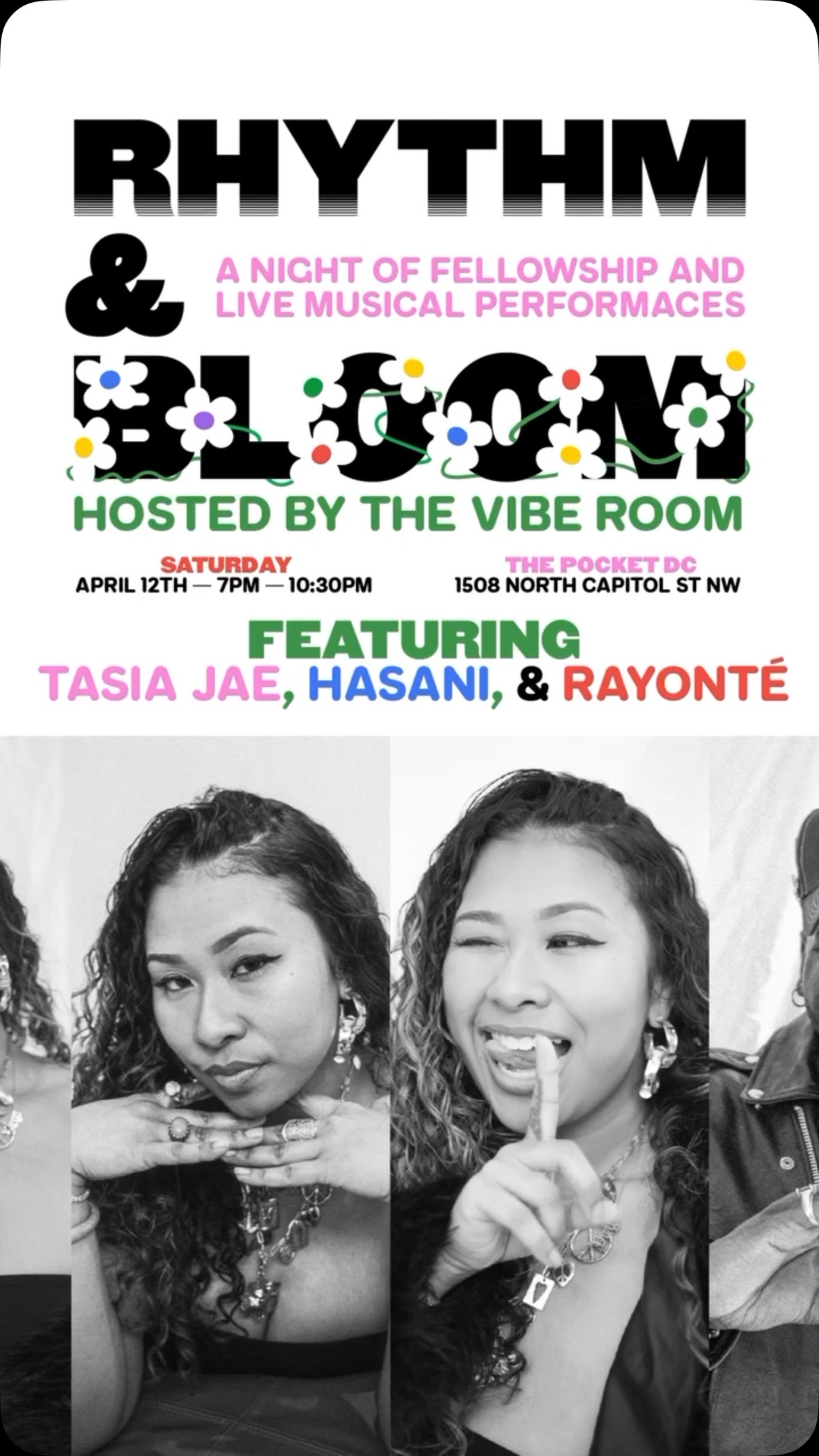 R&B night is BACK and better than ever!
The Vibe Room + HASANI present Rhythm & Bloom — a springtime celebration of live music, community, and soul 🌸🎶
Catch performances by @highnotehandsome, @tasiajae & @ray.onte on April 12 at @thepocket_dc.
Tap the link in bio to secure your ticket!
#RhythmAndBloom #TheVibeRoom #RnBNight #DMVEvents #SupportLocalArtists #LiveMusicVibes