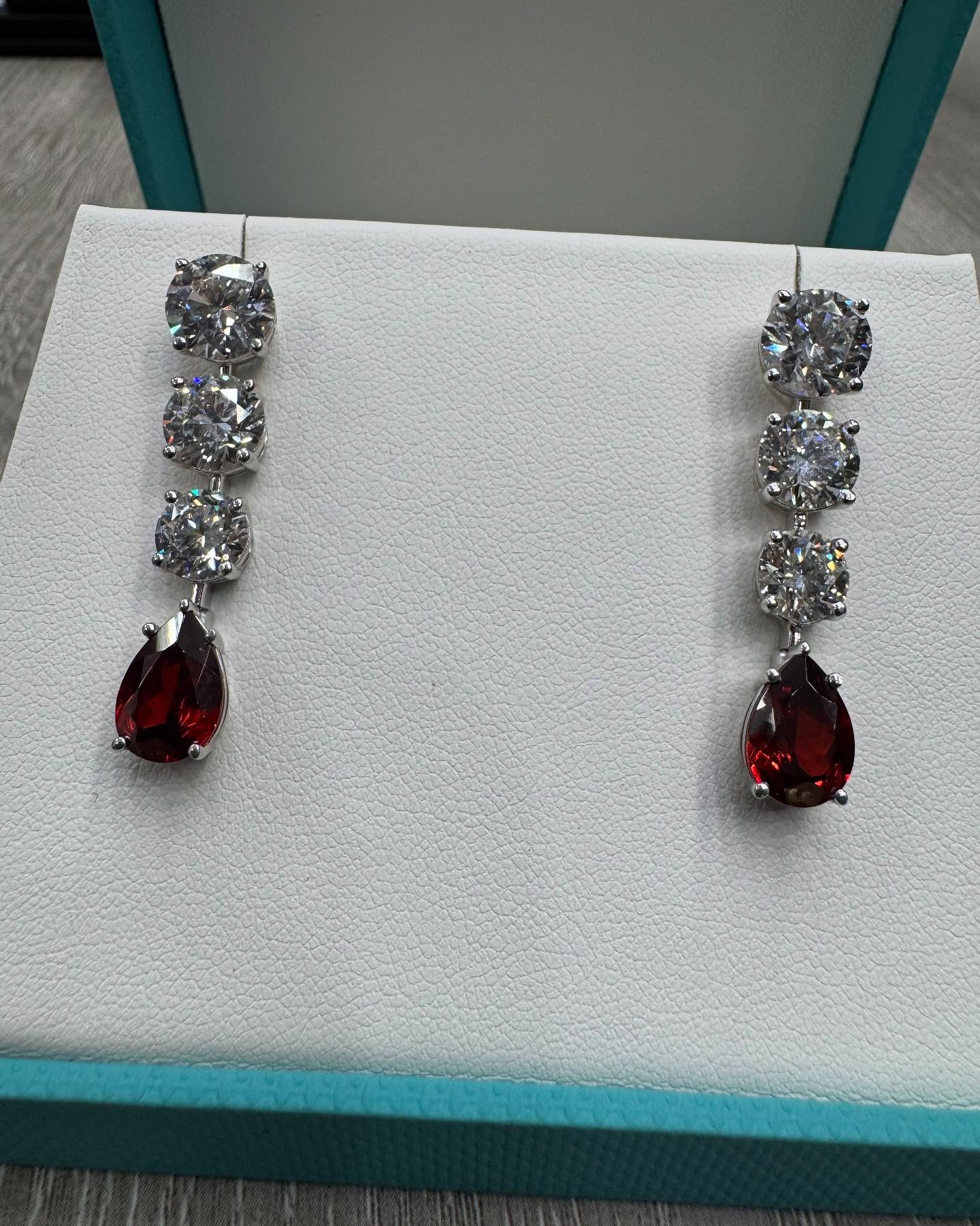 Don’t forget we also do full custom work aswell! Let us make your idea a reality! We cover everything from the simple drawing to a full rendering and then finally the finished piece. This gorgeous set of earrings we just completed for a special client featuring over 8 carats of diamonds and a gorgeous garnet accent on each! No job is to big or to small dm us or stop on by for your next custom piece!