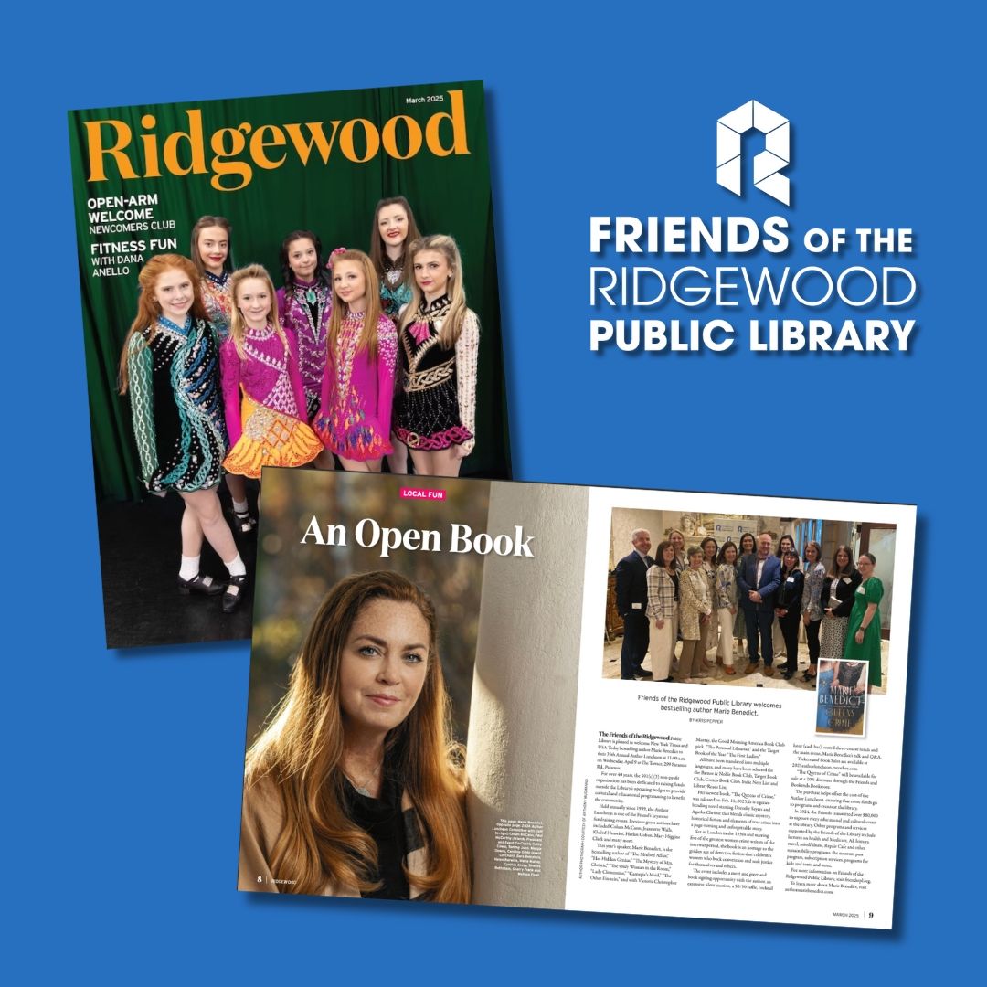 Thank you to @RidgewoodMagazine for featuring the SOLD OUT 35th Annual Author Luncheon in their March issue. If you didn't receive your copy in the mail, you can read the article online at www.ridgewoodmag.com. To learn more about Friends and what we do, visit the link in our bio or message us here on Instagram.
#FriendsoftheRidgewoodLibrary #RidgewoodPublicLibrary #RidgewoodNJ #RidgewoodMagazine #AuthorLuncheon #MarieBenedict #QueensofCrime