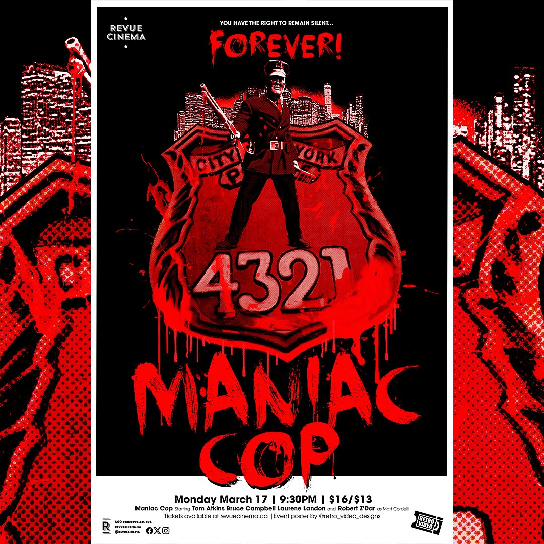 My latest poster collaboration with the incredible revue cinema for the cult classic maniac cop starring @shemp_malone @brucecampbellofficial . #maniaccop @revuecinema @mubi @mubiuk @mubiusa @shoutfactorytv @arrowacademy @arrowvideo @criterioncollection @movie_art_posters @liveforfilms @_lostinfilm @slashfilm @print_mag @creativereview @penguinartdept @harperartdept @88_films @eurekaentertainment @digitalartsmag @creativeboom @imprintfilms @secondsightfilmsofficial @radiance.films @studiocanaluk @vinegarsyndrome