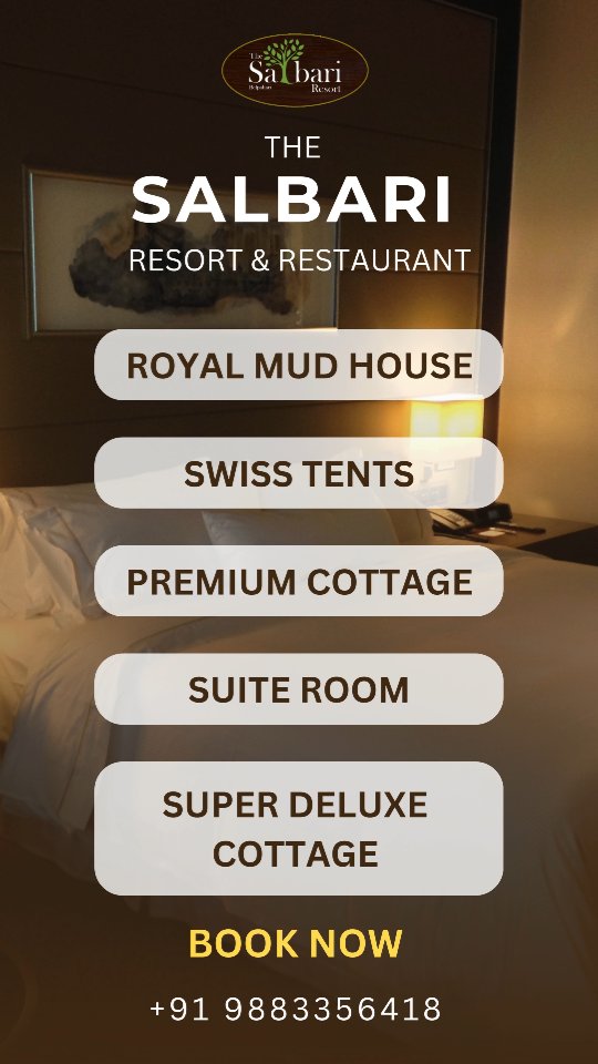 "🏡✨ Experience Luxury & Comfort at Salbari! 🌿🏞️
At Salbari Resort, we offer a variety of accommodations to suit your style – from the rustic charm of Royal Mud Houses to the adventure of Swiss Tents, the elegance of Premium Cottages, the sophistication of Suite Rooms, and the indulgence of Super Deluxe Cottages. 🌳✨
No matter your choice, nature, comfort, and serenity await you! 🌿💙
📞 Contact: +91 9883356418
🌐 Website: www.salbariresort.com
#LuxuryStayAtSalbari"
Salbari Resort, Luxury Stay, Royal Mud House, Swiss Tents, Premium Cottage, Suite Room, Super Deluxe Cottage, Nature Retreat, Forest Escape, Unique Accommodations, Eco-Tourism, Tranquility, Adventure Stay, Comfortable Retreat, Vacation Spot, Scenic Views, Peaceful Getaway, Holiday Destination, Travel More, Perfect Stay.
#SalbariResort #LuxuryStayAtSalbari #RoyalMudHouse #SwissTents #PremiumCottage #SuiteRoom #SuperDeluxeCottage #NatureEscape #ScenicViews #ForestRetreat #UnwindAndRelax #StayWithUs #TranquilityFound #PeacefulMoments #EscapeToNature #ExploreMore #BookYourStay #SereneEscape #VacationVibes