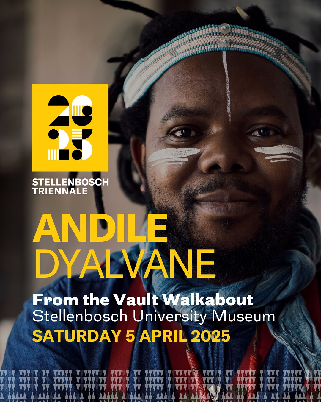 Join us for a transformative Walkabout with artist @andiledyalvane at the “From The Vault” Exhibition.
Date: Saturday, 5 April
Time: 11am
Venue: Stellenbosch University Museum, Ryneveld Street, Stellenbosch
Duration: 60min session
Andile Dyalvane invites you to a guided walkabout of the Stellenbosch Triennale 2025 From the Vault Exhibition at the Stellenbosch University Museum. Explore the depths of the exhibition and experience the healing power of sound, song, and ancestral connection. Through UKU’ZINZA_’Uku’Qokelela’, Dyalvane will help us reconnect with our inner light, harmonize with our greater body, and offer sonic gifts of rejuvenation to our ancestors.
“To remember our lightness in womb buoyancy, to harmonize with our greater pulsing body that reaches through ALL, as sentience.” – Andile Dyalvane
Bring along a cushion and immerse yourself in this sacred space of unity, safety, and belonging.
#ST2025 #StellenboschTriennale #AndileDyalvane #FromTheVaultExhibition #ArtandHealing #SonicGifts #RememberWhoWeAre