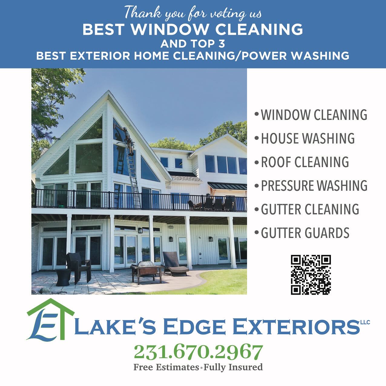 A HUGE thank you to all those who nominated and voted us People's Choice 2025 Best Window Cleaning, and one of the top three Best Exterior Home Cleaning/Power Washing businesses! We also want everyone to know that we are incredibly thankful to our entire community for continuing to support our local business over the years. Each and every year we count it a privilege to be able to work in our town of Grand Haven and the surrounding areas on the lakeshore!
We kicked off this season by treating our local district library to some spotless windows. It was a cold and windy day, but the outcome was well worth it! As we venture into another season, we are looking forward to providing not just our services, but also an experience!
Whatever projects you choose to tackle this year, and whatever business you choose to help you with any of those projects, PLEASE choose local as often as you can. We can't wait to see what this year brings with you all!