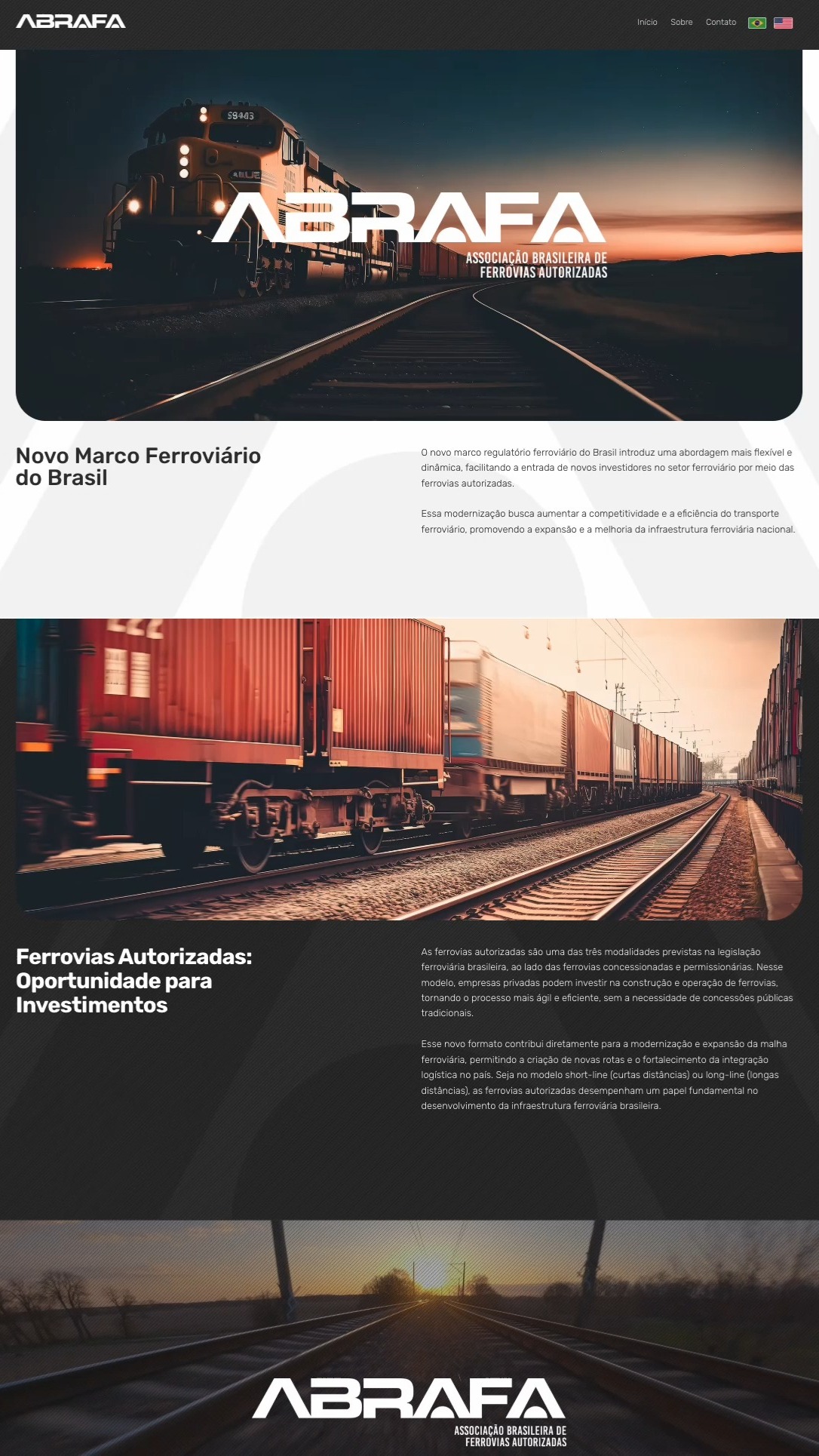🛤️ Uma marca com grandes propósitos não pode se apresentar com um site genérico.
Para a Associação Brasileira das Ferrovias Autorizadas, ABRAFA, criamos um projeto digital à altura da transformação que a associação representa para o setor ferroviário. Um site pensado para informar, representar e posicionar — com clareza, força e identidade.
Na JET, a gente acredita que um bom site não é só um endereço online.
É território. É discurso. É reputação em forma de pixels.
Fazemos isso desde o tempo em que as redes sociais eram só pra reencontrar colegas da firma.
Hoje, seguimos criando experiências digitais que honram a história e projetam o futuro das marcas que confiam no nosso trabalho.
Se o seu site já não representa mais a força do seu negócio, talvez seja hora de repensar. E quando for, estaremos por aqui.
#JETResultados #WebDesign #SiteInstitucional #PresençaDigital #ComunicaçãoEstratégica #MarketingDigital #ABRAFA #Ferrovias #IdentidadeDigital