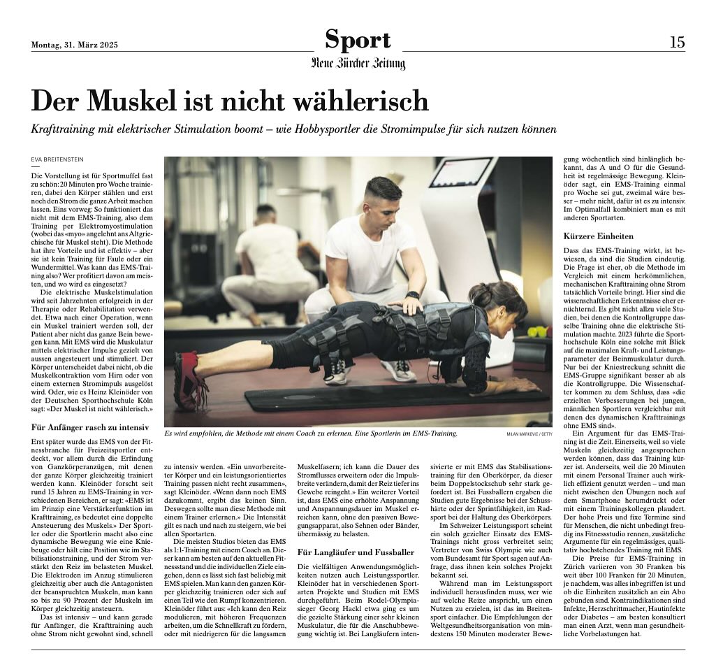 📰 EMS-Training in der NZZ – und wir sind begeistert! 💥
In der aktuellen Neue Zürcher Zeitung wird EMS als effektive Trainingsmethode beschrieben – für Reha, Alltag und ambitionierte Ziele.
👉 Bis zu 90 % der Muskeln werden gleichzeitig aktiviert
👉 20 Minuten pro Woche reichen aus – bei richtiger Anwendung
👉 Der Muskel ist nicht wählerisch – Hauptsache, er bekommt Reize!
📍 Bei StrongFit Wetzikon setzen wir genau das seit Jahren professionell um:
Individuelles EMS-Training, immer 1:1 mit Coach, effizient & sicher.
📲 Probetraining buchen und erleben, was EMS wirklich kann!
#nzz #emstraining #strongfit #wetzikon #gesundheit #krafttraining #personaltraining #emsfitness #trainingfüralle #zeitistgeld