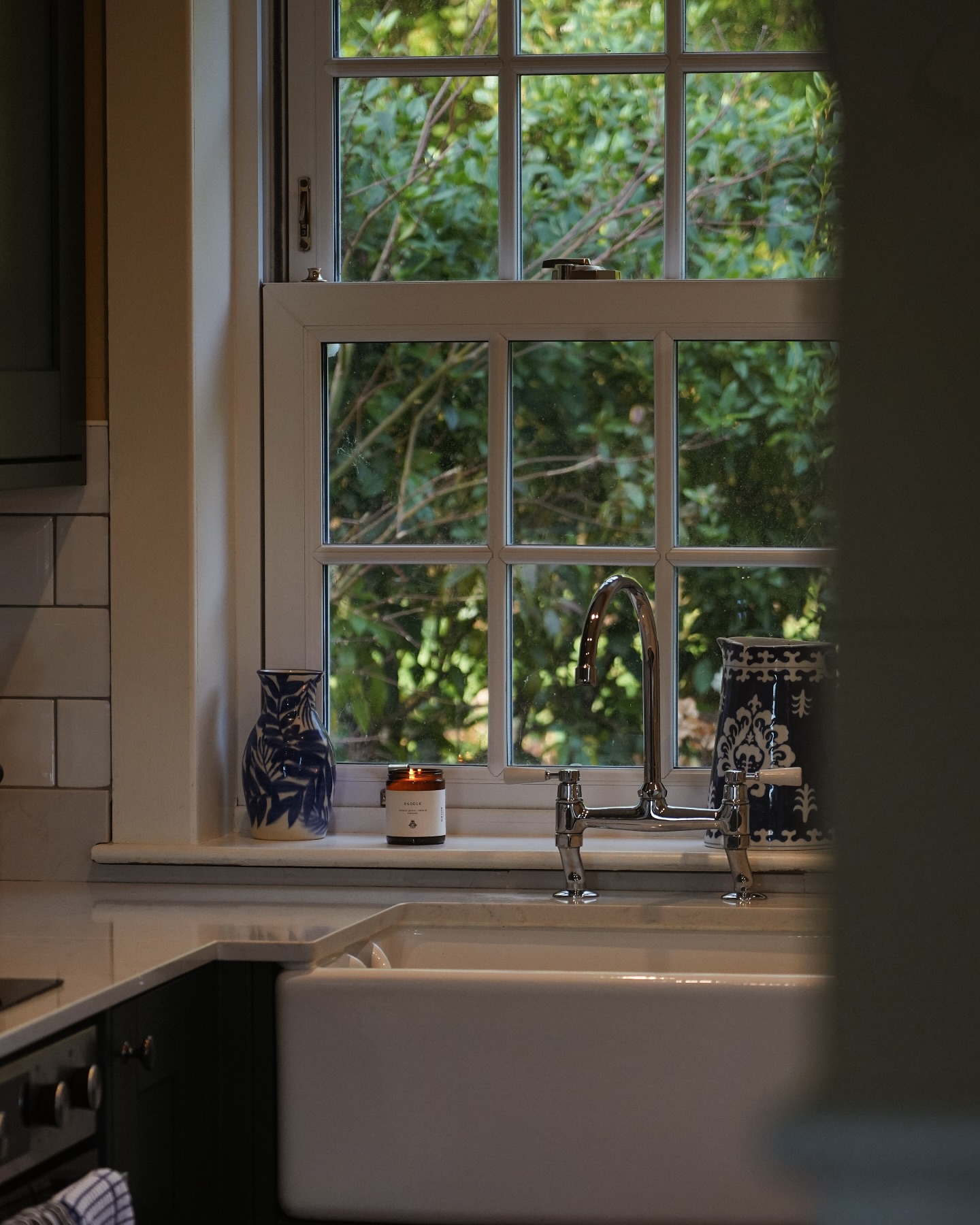 Almond croissants in the oven and a Druid candle on the windowsill