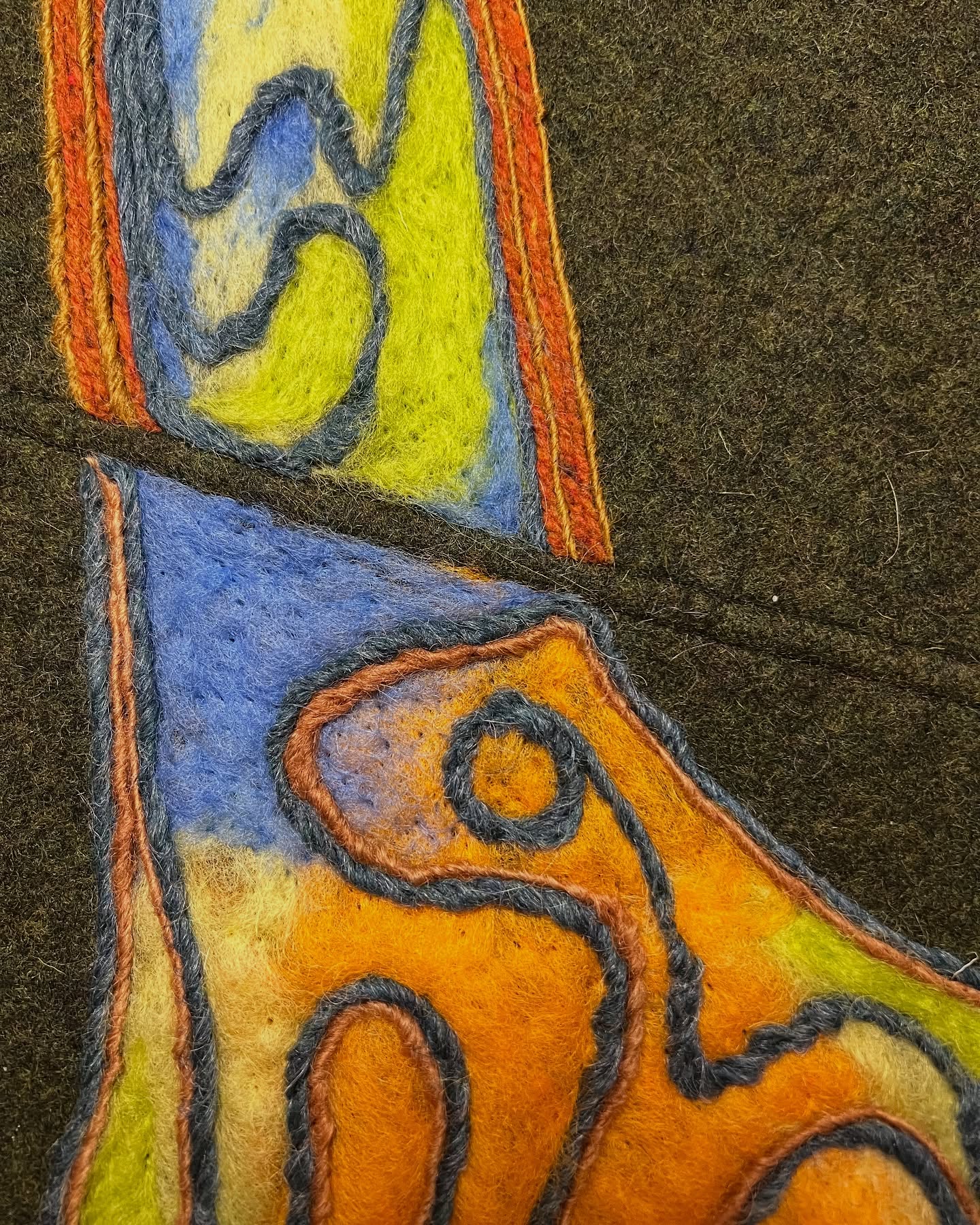 earth scape or
cell scape or
(s)hellscapes
pour out like rain
like erosion
like a river-growing canyon
seeking the easiest path
to flow
from my heart scape to yours
🫀snapshot from my current WIP, felting heart art onto a vintage Austrian cloak
#fiberart #queerecology #felting #abstractart