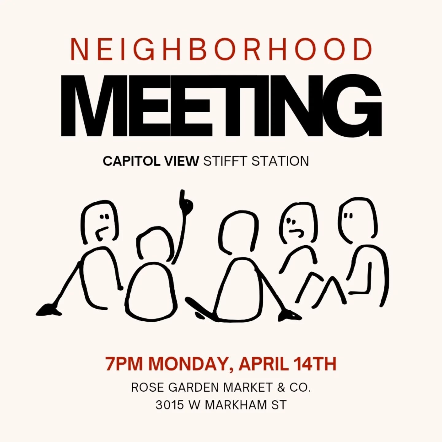 It's time for the April Neighborhood Meeting! This month we will be back at our neighborhood coffee shop @rosegarden.mrkt and will have a resource officer from the 12th St Station joining us along with our local elected officials. If you can't make it in person, we will also be streaming live on Facebook and have the recording available for playback.
#neighborhoodmeeting #stifftstation #capitolview #cvssna #littlerock