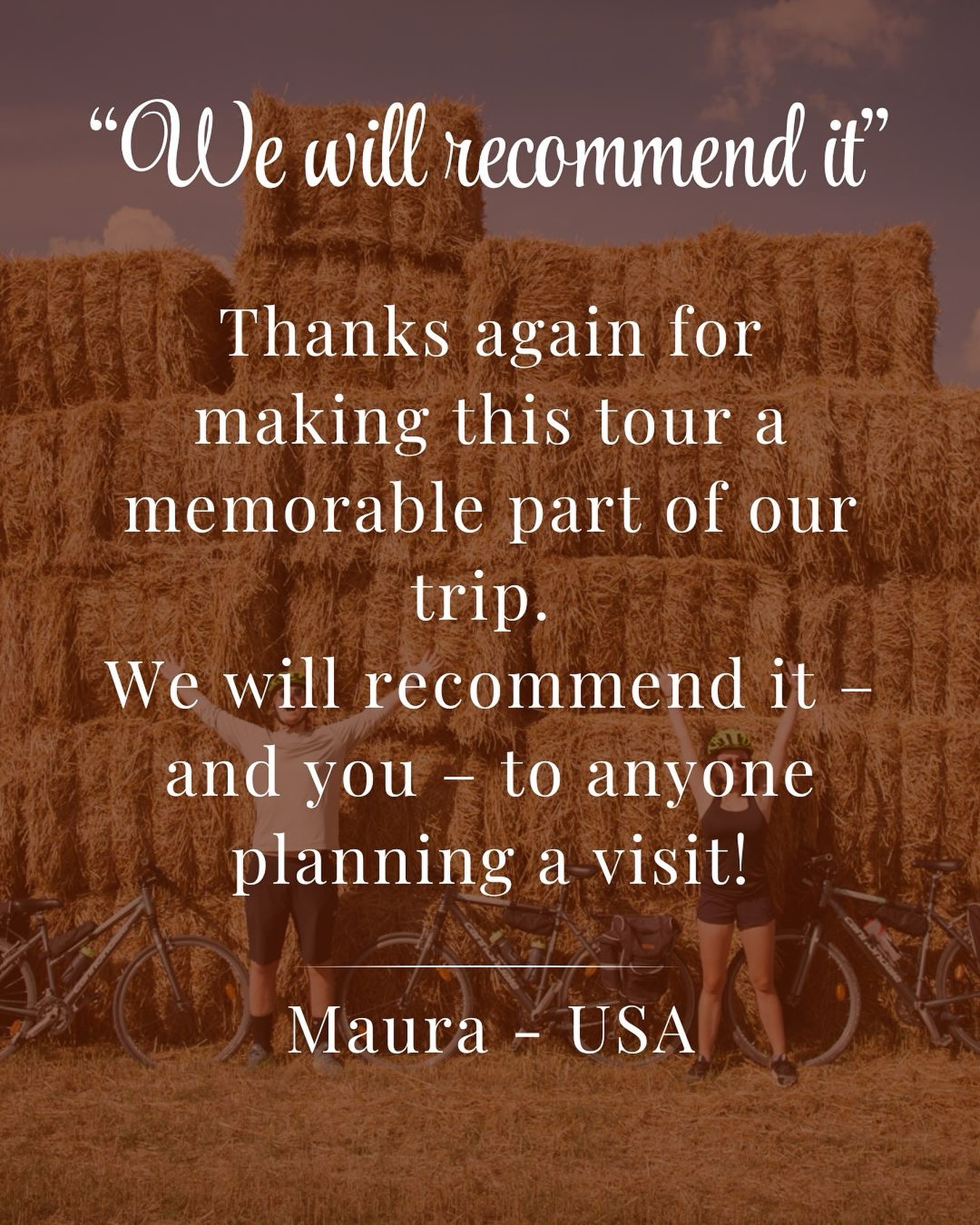 “We will recommend it!”
This feedback truly reflects what we aim to create: unforgettable experiences in the heart of the Italian countryside.
We’re honored to be part of travel stories that inspire and leave a mark.
Discover our tours and start planning your Italian adventure today.
#GuestReview #GreenwaysItaly #BikeTourItaly #AuthenticTravel #SlowTravel #ItalianCountryside #TravelWithPurpose #SustainableTourism
