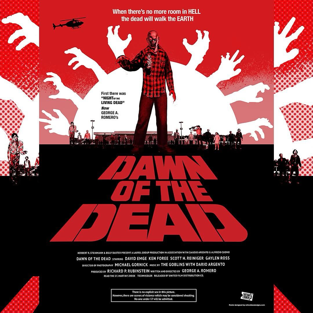 Dawn of the Dead Poster version #2. This is a rework of my original Dawn poster now with greater detail in the background zombies and added the iconic mall. See if you can name all the zombies in the poster😉 @livingdeadmuseum @kenforee8 @gaylenr155 @livingdeadweekend @shockstockcanada @thegarfofficial @justinishmael @bottleneckgallery @herocomplexgallery @ampposters @mondonews @vicepressnews @screamfactoryofficial @secondsightfilmsofficial @arrowvideo #monroevillemall