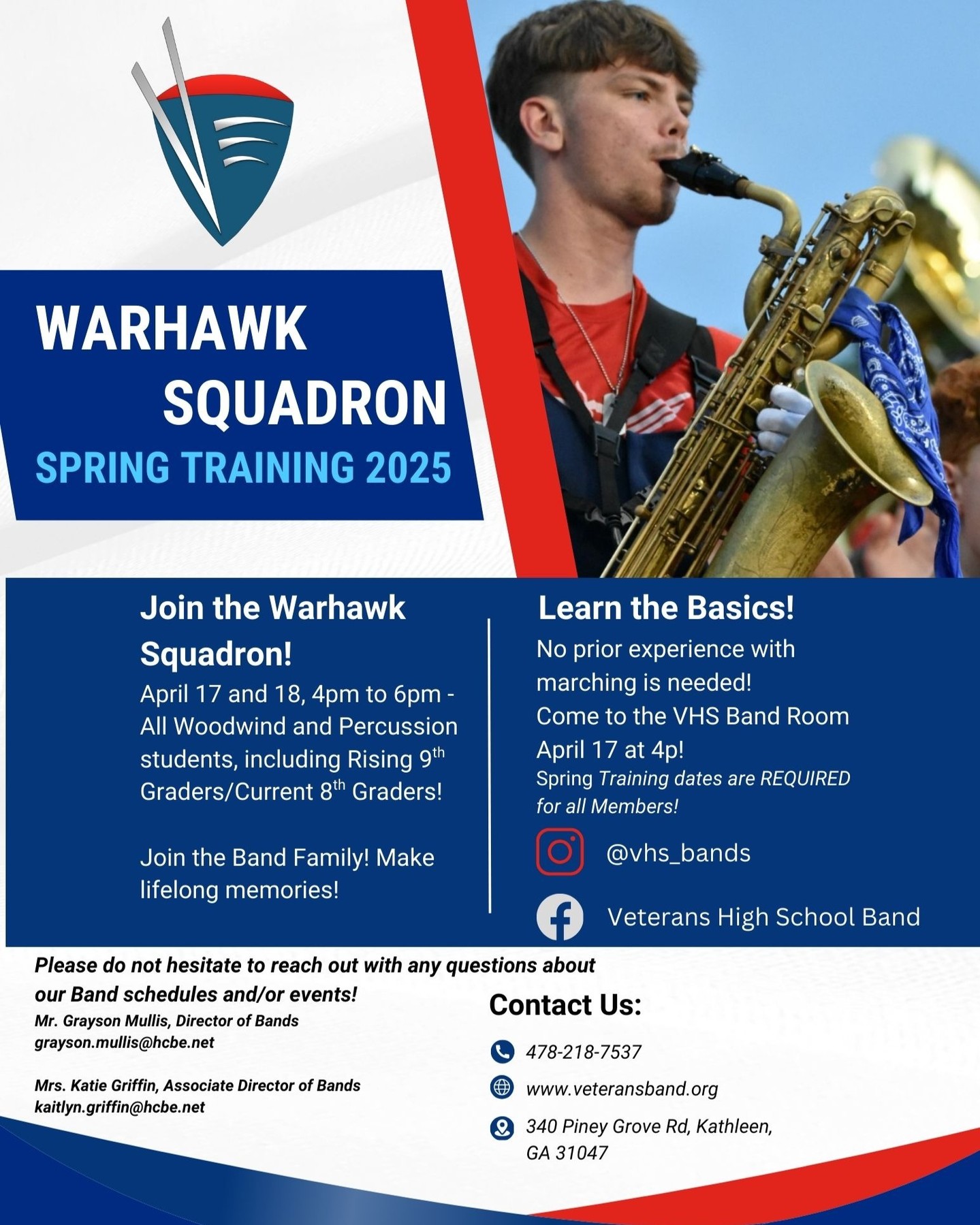 Spring Training starts TOMORROW‼️ Bring your friends, come learn to march, JOIN THE WARHAWK SQUADRON!
#vhsband
#JoinTheBand