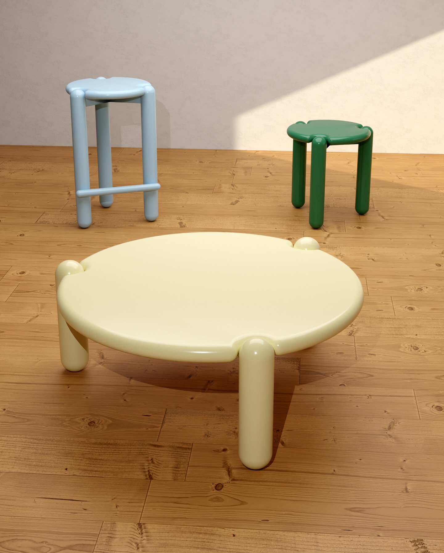A few concepts from a fun little furniture range we designed last year, featuring a stool, coffee table and bar stool.