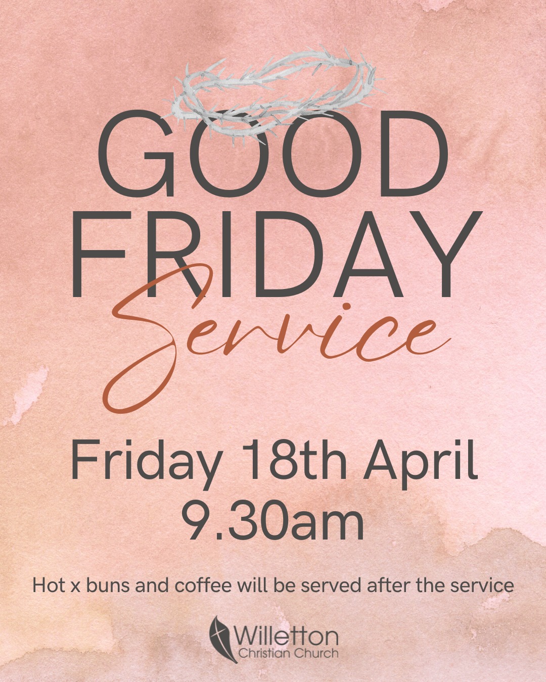 All are welcome to join us for our 9.30am Good Friday and Easter Sunday services at Willetton Christian Church.
Easter gives us the opportunity to remember and reflect the death and resurrection of our Saviour, Jesus Christ.
Come celebrate with us this Easter!