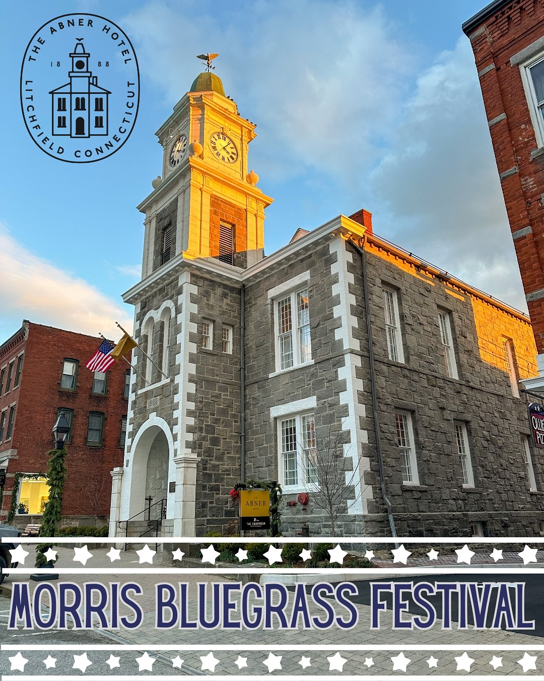 The Morris Bluegrass Festival is thrilled to partner with The Abner Hotel!
Make your stay unforgettable at The Abner Hotel, a landmark destination in the heart of town. Housed in the former Litchfield County Courthouse, The Abner blends historic character with modern comfort, offering 20 thoughtfully designed guest rooms, The Courtroom—an upscale on-site restaurant, and Verdict—a lively seasonal rooftop bar with panoramic views.
Whether you’re here for the music, the food, or the atmosphere, discover a new chapter in authentic hospitality at The Abner Hotel.
Stay tuned for details on a special live performance by one of our featured festival artists—hosted at The Courtroom, The Abner’s signature restaurant. You won’t want to miss this unique musical experience in one of Litchfield’s most iconic settings. #morrisbluegrassfestival #abnerhotel #litchfieldcounty #ctbluegrass #newenglandbluegrass