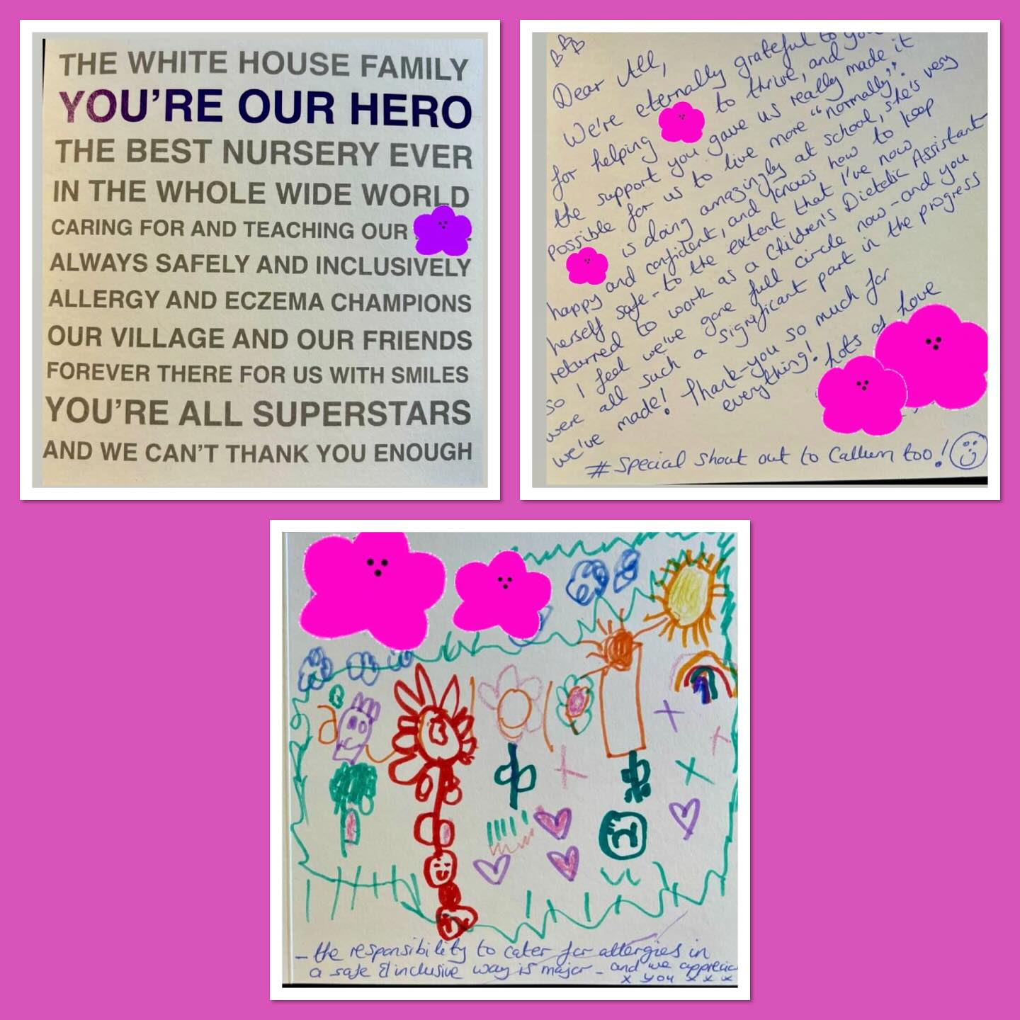 Some days I can’t take the smile off my face and receiving this card was one of those days. 
Humbled by the gratitude from this lovely family,  a huge shout out to the team - especially our amazing Chef Callum - who cared for this little learner. It’s not an easy job to navigate allergies sometimes and it felt poignant to share this in Allergy Awareness Week. THIS is WHY we do it; to enable children to thrive and to feel safe. #westbridgford #independent #nursery  #est1988 #underfundedchildcare #ndna #earlyyearseducation  #holidayclub #outofschoolclub #openendedplay #earlyyears #play #curiosity #letthemplay #outdoors  #learningthroughplay #milliesmark #birthtofivematters #earlyyearsoutdoors #milliesmark  #2025 #april  #keepingchildrensafe #thewhitehousedaynursery
#aweandwonder #spring #shoutout #allergyawarenessweek #allergies