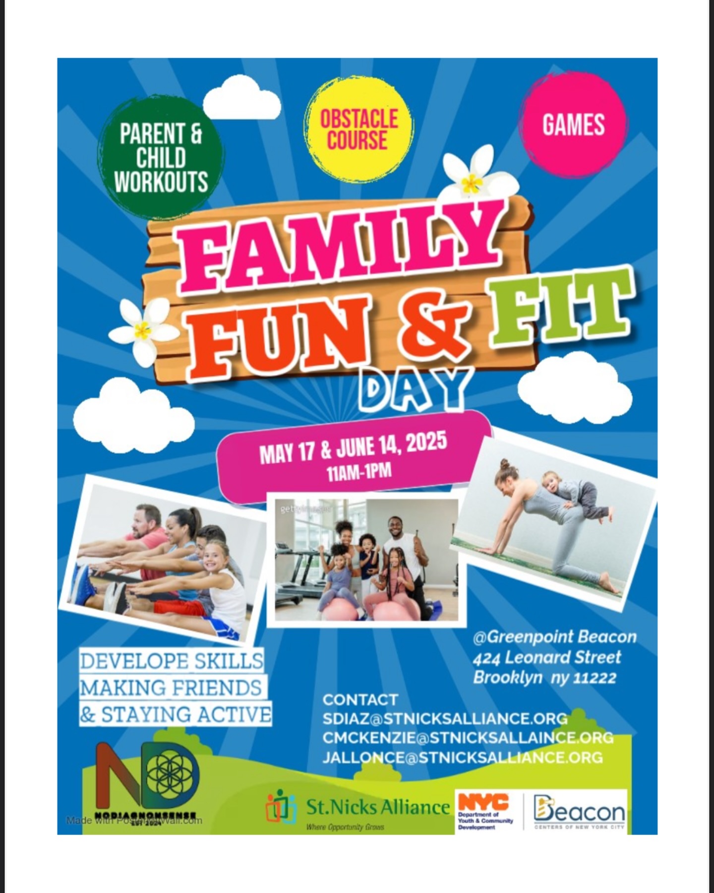 Get ready to MOVE, LAUGH, and CONNECT!
Join us for Family Fun & Fit Day — a free community event where fitness meets family time!
Think obstacle courses, games, and parent-child workouts that’ll get everyone smiling and sweating together.
Let’s build confidence, friendships, and healthy habits — one fun move at a time!
Dates: May 17 & June 14, 2025
Time: 11AM–1PM
Location: Greenpoint Beacon
424 Leonard Street, Brooklyn, NY 11222
Hosted by @nodiagnonsense.llc & @stnicksalliance
Tag a parent who needs this kind of joy in their life!