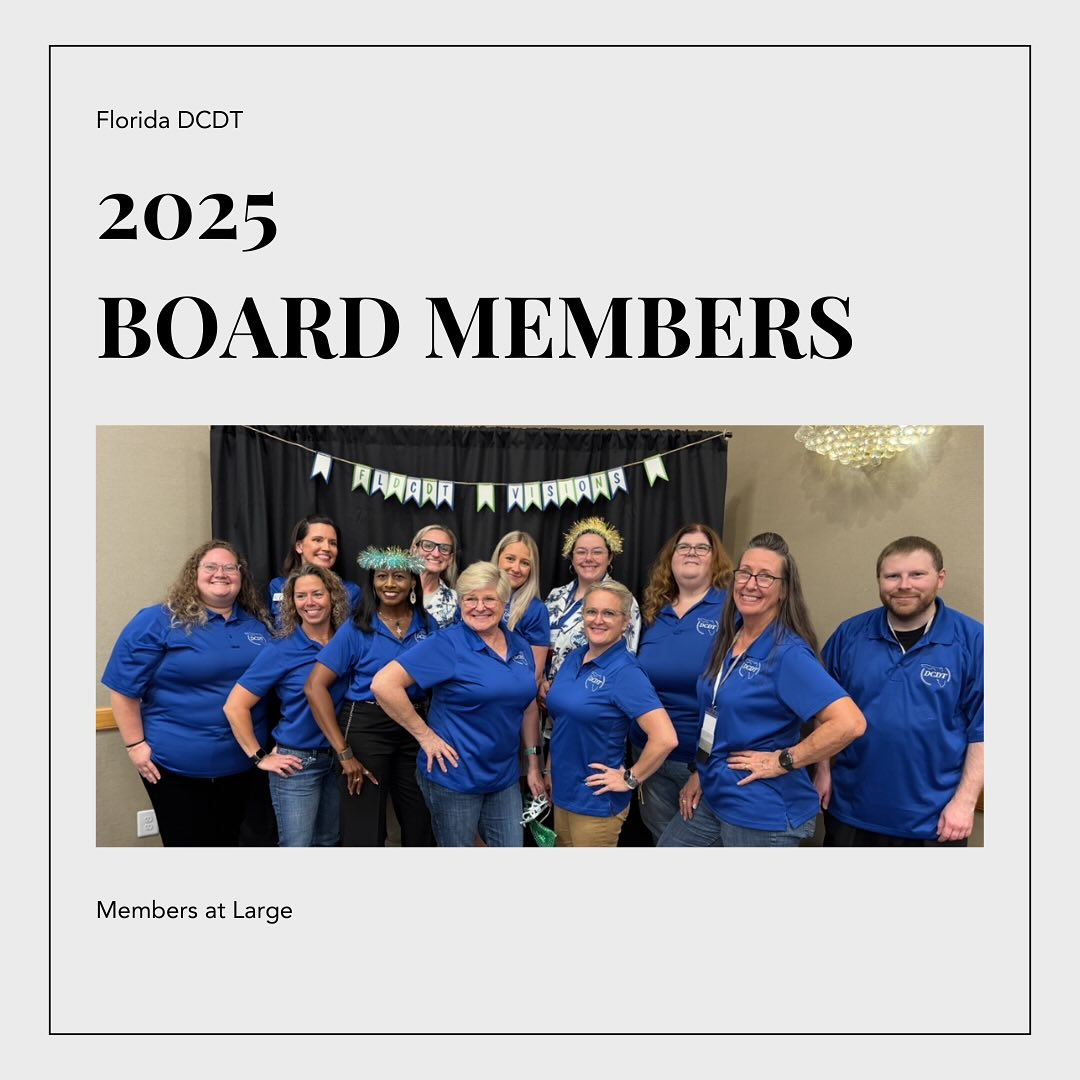 ✨Next Up! Meet Your 2025 Florida DCDT Members at Large!
Coleen Agner
Kiera Anderson
Dr. Tara Frazier
Kate Gilson
Dr. Kimberli Halliday
Dr. Jayme Joslyn
Elizabeth Lewis
Dr. Donna Phillips
Soren Richardson
Dr. Phillip Sasse
Amy Williams