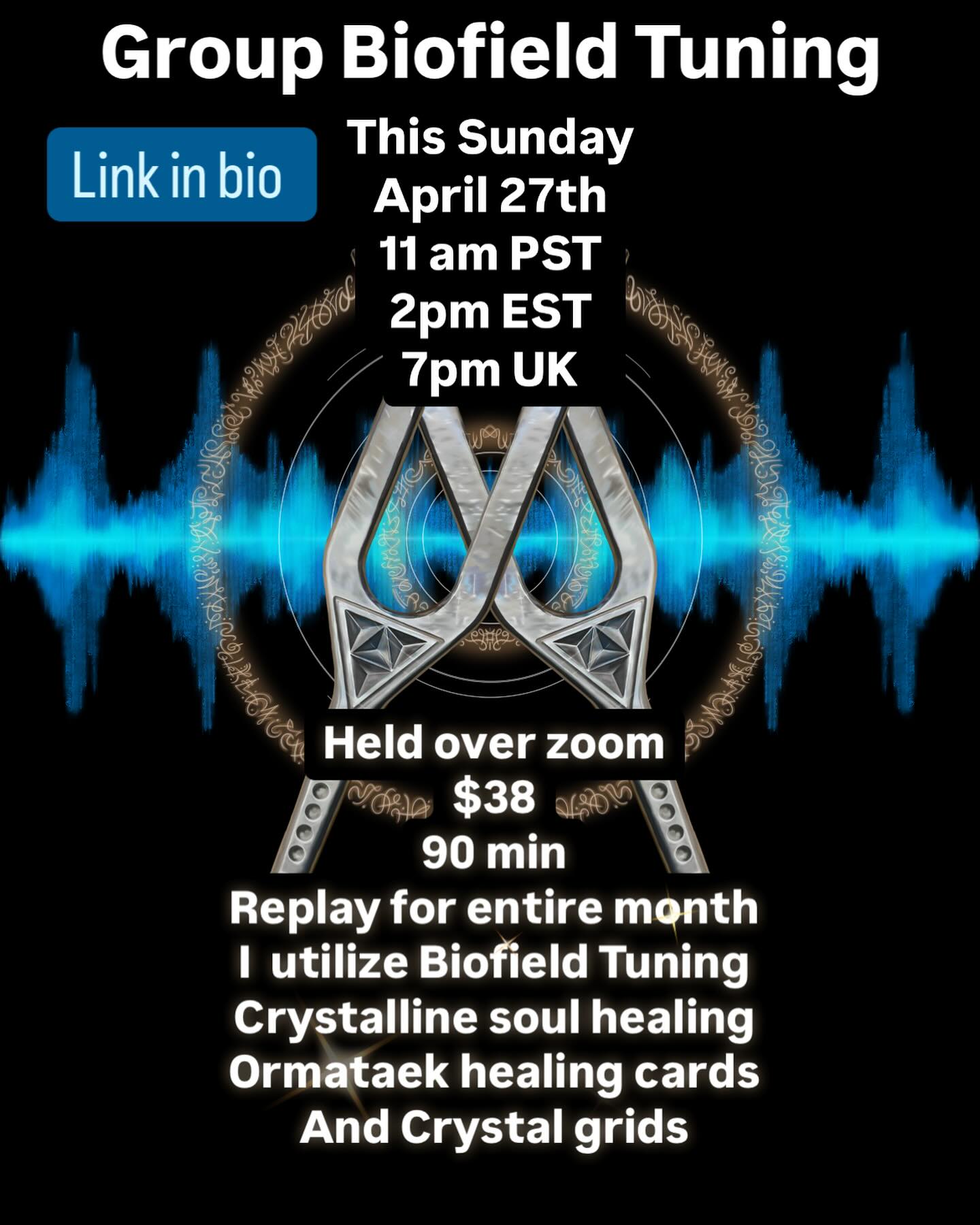 Group Biofield Tuning !! The invitation for APRILās group Biofield Tuning is here!! Biofield tuning can help lift your spirits and clear the way if youāre feeling a bit heavy physically and emotionally. Are YOU READY ?? Letās put the needle on the record and play the song of your field. Yes thats right, you are the record and my fork Is the needle that reads and adjusts your song. Since each session builds upon the next, what this group collective has created has been absolutely phenomenal.
To be the witness to such collaboration is a gift!!
I created it for this who needed a session but couldnāt afford the one on one. Then it became a whole thing !!
I recently added the new #solfeggio set of tuning forks from Biofield Tuning.. loving the 396hz !!!
So far the feedback has been positive.
Come experience biofield tuning in an awesome group setting and at an affordable cost, see what distance sessions are like and how I work as a practitioner. If youāre feeling heavy, out of balance, effects from the collective chaos, waves of tiredness or anxiety, time change weirdness, then I highly suggest a tuning. A one on one is always awesome but doesnāt always fit the budget. So I created this group to assist in all the ways. You get a tuning, feel a bit more supported energetically and physically and have a space to ājust beā for 90 mins. When: APRIL 27th
at 11 am PST
2 pm EST
7 pm UK
šµ$38
How do distance sessions work and feel?
Through my intention and yours, it works just like all my zoom sessions do. šÆ of healing requires your participation and commitment.
Place: Over zoom
Length: 90 mins
You get access to the video and audio for the
ENTIRE MONTH so you can relisten to the session as much as you feel you need.
I set a grid and intention for the group the night before and do a Crystalline soul healing template for the group and individual. I try to touch on all aspects in these sessions. #biofieldtuning #tuningforks #energymedicine #soundmedicine #biofieldtuningpractitioner