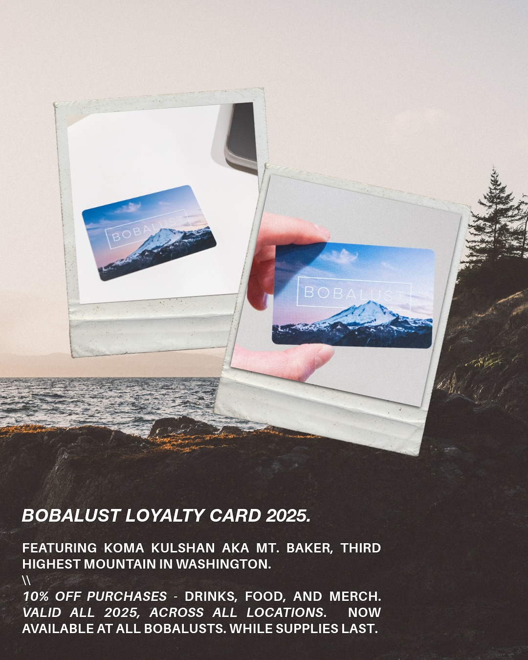 “tell me where have you been?“ ♫
\\
strictly for the real ones - bobalust loyalty cards 2025 have finally arrived at all locations, for just $8
\\
PERKS
• 10% ALL drinks, food, and merch
• valid all 2025
• valid at all locations
\\
• must present card at time of purchase
• non-transferable
\\
see you soon fam 🏔️❤️
