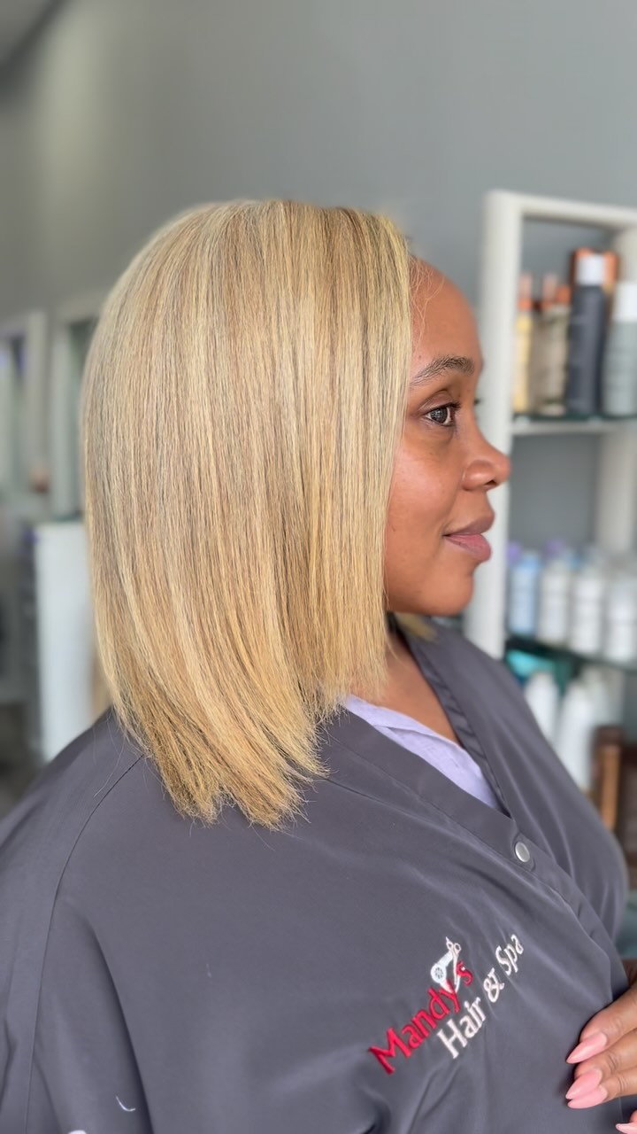 We decided to add highlights to blend in with the gray hair! It will be low maintenance for her and look beautiful!