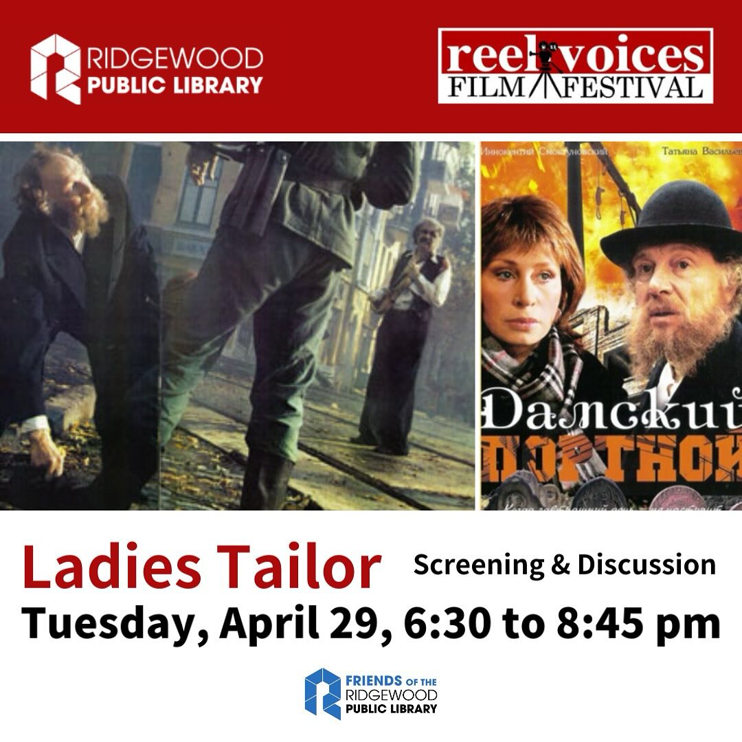When you make a donation to Friends, you are helping to fund important programs such as the Reel Voices film series, which screens award-winning documentaries for our patrons. This week you can join us for one of two screenings:
April 29, 6:00-8:30pm - “Ladies Tailor,” a 1990 film that tells the story of the last 24 hours of the lives of a Jewish tailor and his family in Kyiv prior to the Nazi massacre of Jews at Babi Yar in 1941. Benjamin Rifkin, Ph.D., provost and professor of Russian history, literature and film at Fairleigh Dickinson University, will introduce the film and lead a post-screening discussion.
May 4, 2-4:00pm - “Climbing Into Life,” a documentary detailing the inspiring life story of Dierdre Wolownick, the mother of “Free Solo”’s Alex Honnold. From unhappy wife and lonely mother, Dierdre confronts fear and ageism to end up on the wall of El Capitan at the age of 71. Followed by Q&A with Director Melissa Davey.
Register today at www.ridgewoodlibrary.org
#FriendsoftheLibrary #RidgewoodPublicLibrary #ReelVoices