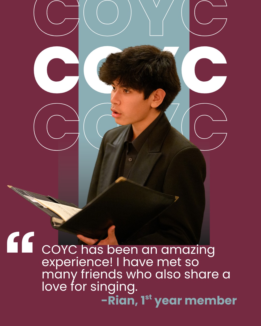 Why do our students choose COYC? First year member and COCC alum Rian shared, "COYC has been an amazing experience! I have met so many friends who also share a love for singing."
Do you want to be a part of something special? We are holding auditions on April 30, May 7, and May 8. For more information visit our website at coyc.cochorus.com/auditions.