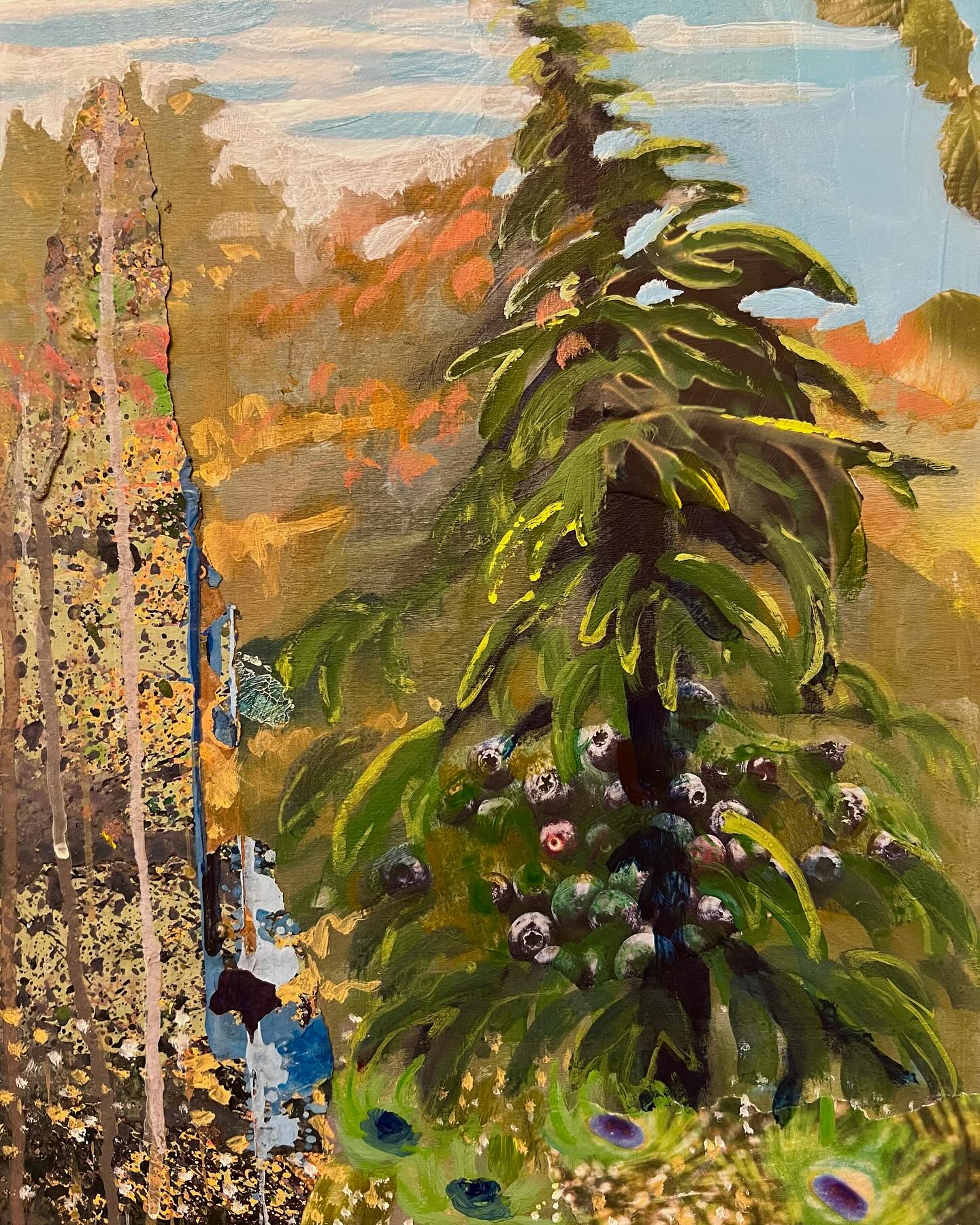 After a visit to Hillwood Gardens, I came home and did a Collage Painting of a tree in the Woodland Path there.