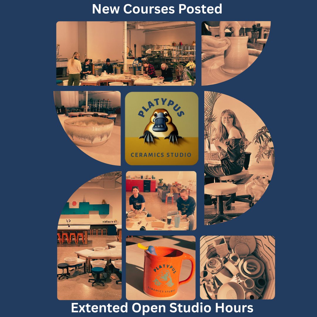 • Hey Clay Community! Get ready to sculpt your summer because our schedule for the next two 6-week ceramics sessions (running through the end of August) is LIVE!
• Courses for both Adults and Children!
• Imagine spending your summer evenings getting your hands gloriously muddy, creating beautiful pieces, and finding your inner calm at the potter's wheel. Ceramics not only lets you craft amazing things but is also a fantastic way to practice mindfulness and de-stress.
• To give you even more time to unleash your creativity, we're thrilled to announce that Open Studio hours have been extended! Now you'll have even more opportunities to come in, practice your skills, and connect with fellow clay enthusiasts.
• Head over to www.platypusceramics.com explore the new course offerings and snag your spot before they fill up! Let's make this a summer filled with clay, creativity, and good vibes.
• #ceramics #pottery #clay #summercourses #creative #newcourses #openstudio #calgary #yyc #handmadewithlove #artclasses #getcreative #PlatypusCeramicsstudio #HandbuildingCeramics #MindfulCreativity #braggcreek #artclasses #potteryyyc #yycpottery #localpottery #clayworks #yycpotterystudio #calgarypottery #calgaryceramics #calgarycreative #getyourhandsdirty #ihavethisthingwithceramics#braggcreek #potteryclass