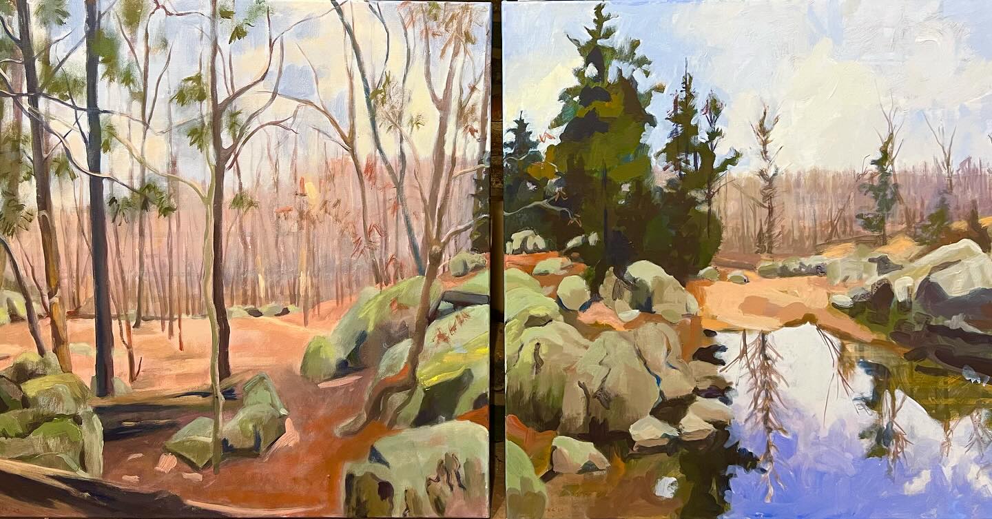 These were two separate paintings that a friend suggested I make into a diptique.  Thank you, Ibi.  It looks so much more interesting!